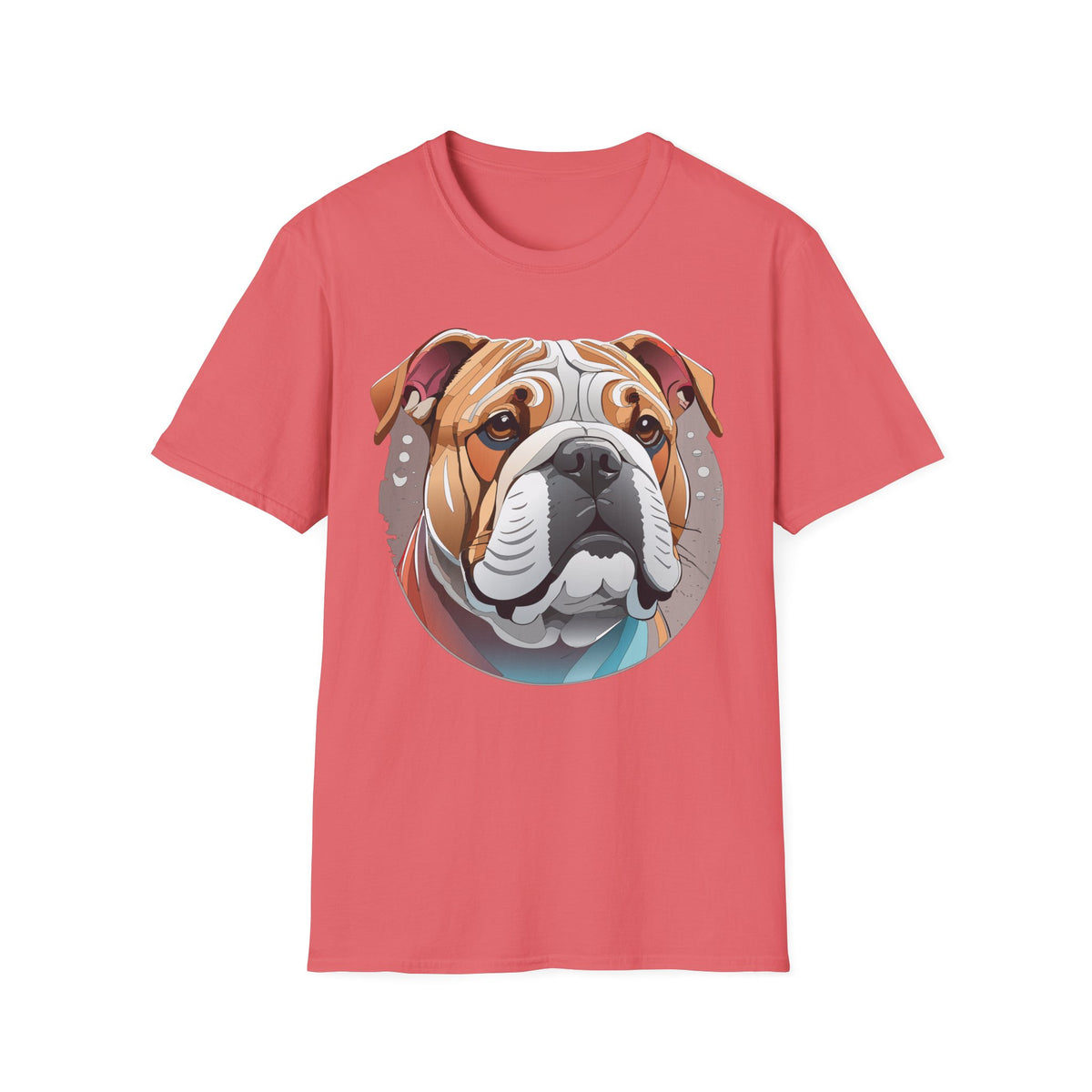 Bulldog Graphic T-Shirt — Colorful English Bulldog Portrait Graphic Design Unisex 100 Cotton Gildan T-Shirt