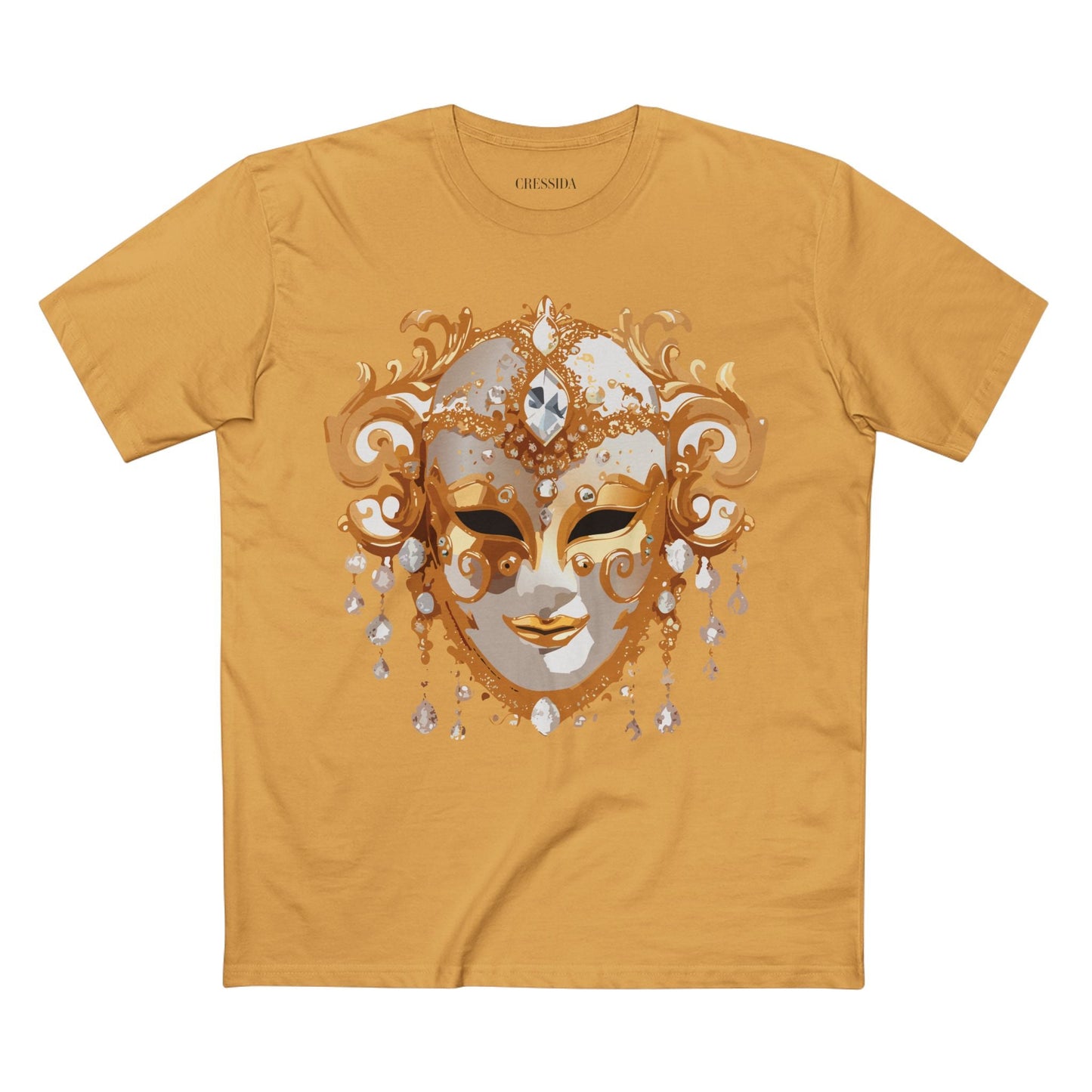Carnival Mask Graphic T-Shirt Unisex 100 Cotton With Antique Gold Art Design Tee 24
