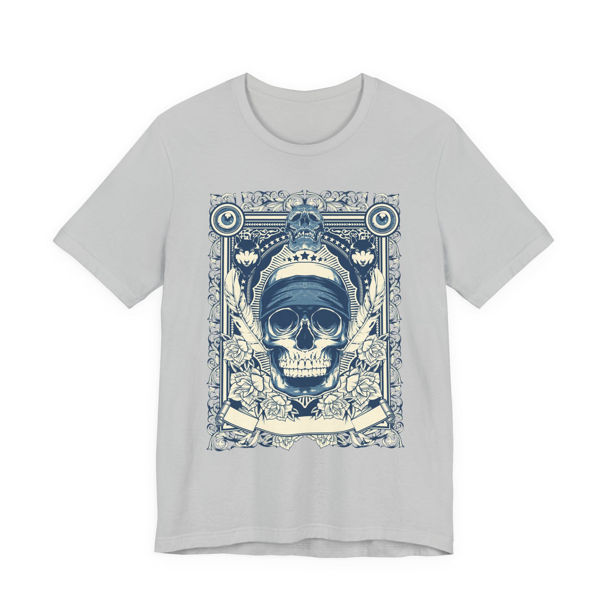 Skull Crown Graphic Tee Vintage Ornate Skull Illustration Rock Band T-Shirt