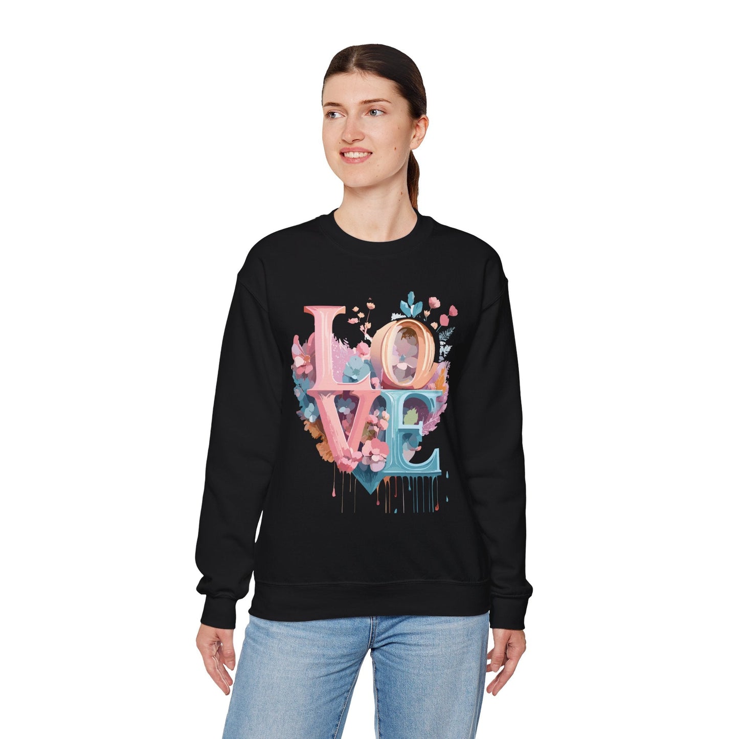 Floral Love Sweatshirt For Valentines Day Unisex Crewneck Fifty Fifty Cotton Polyester