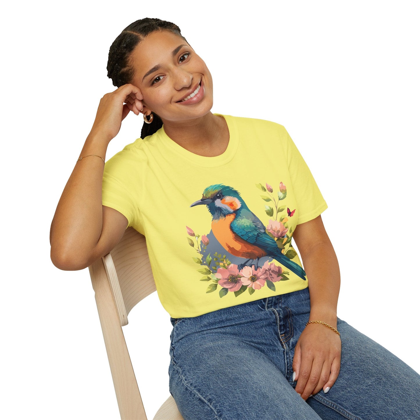 Floral Bird T Shirt Unisex Softstyle Tee 100 Percent Ring Spun Cotton Animal Print