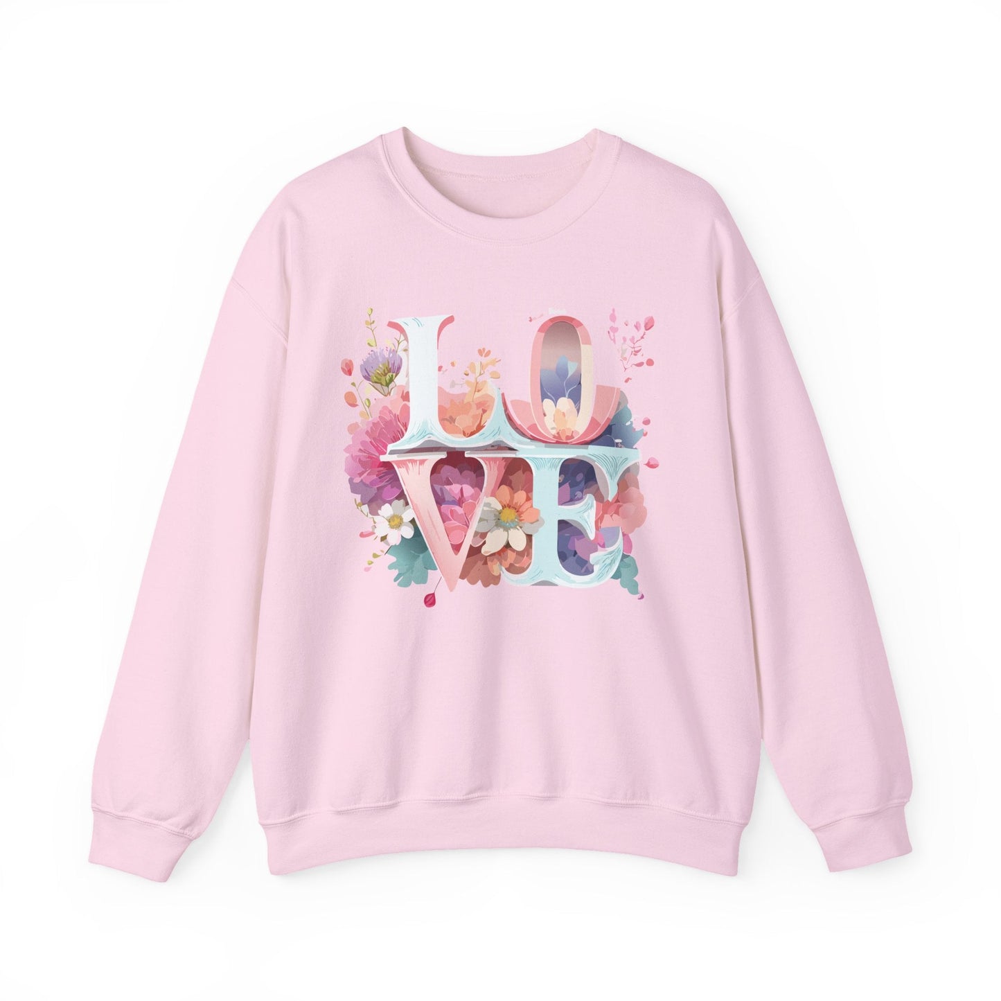 Floral Love Sweatshirt Valentines Day Flower Print Unisex Crewneck Heavy Blend Cotton Polyester