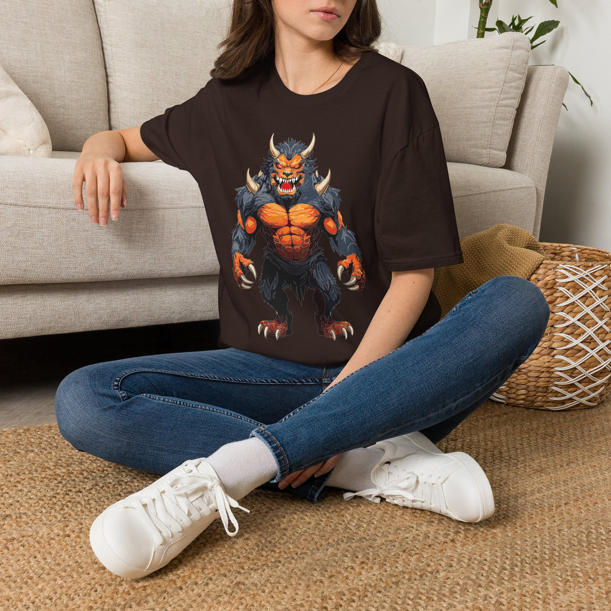 Werewolf Monster T-Shirt — Fierce Fiery Beast Cartoon Graphic Tee Unisex 100 Cotton Gildan T-Shirt