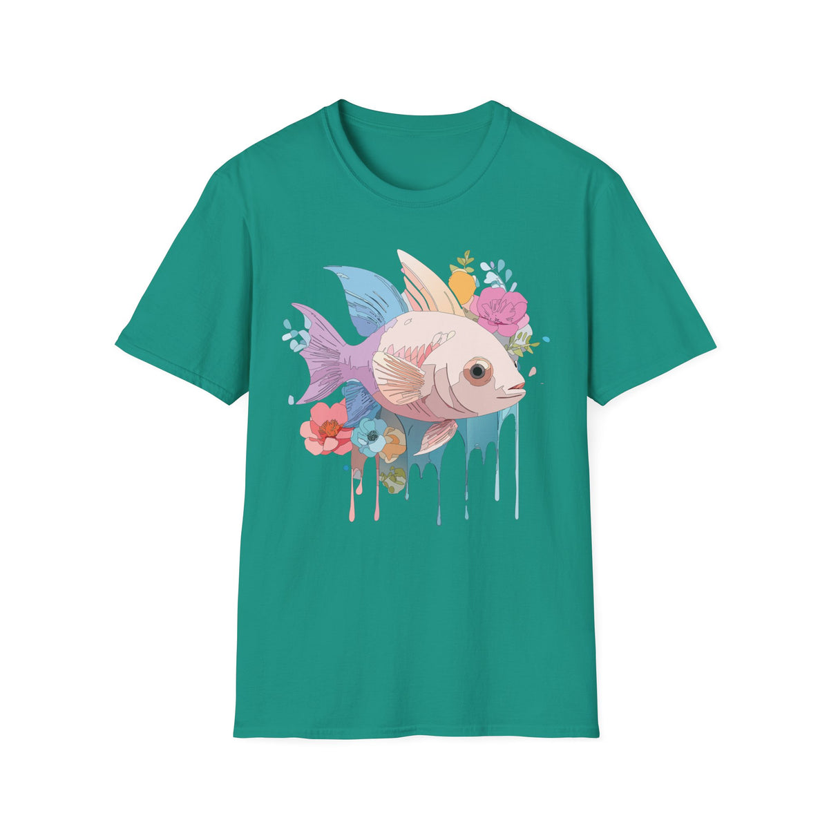 Pastel Floral Fish T-Shirt | Cute Koi Art, Watercolor Drip Design