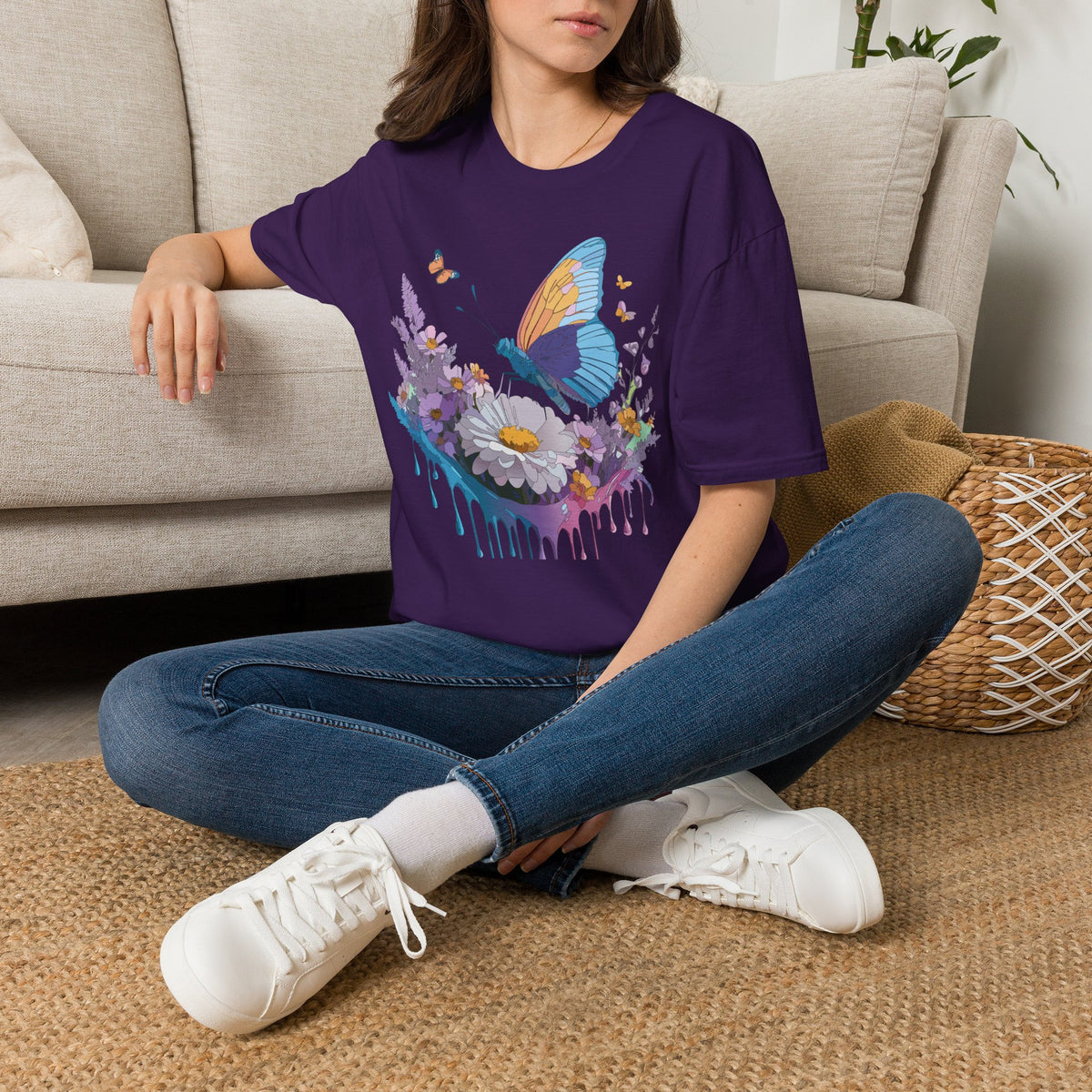Butterfly and Wildflower Floral Graphic Tee Unisex 100 Cotton Gildan T-Shirt