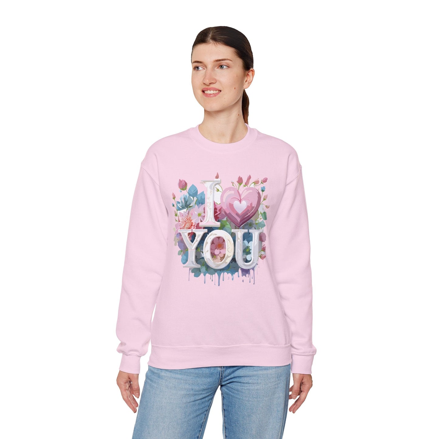Floral Love Sweatshirt Unisex Valentine Day Flower Print Crewneck Gildan 18000 Cozy