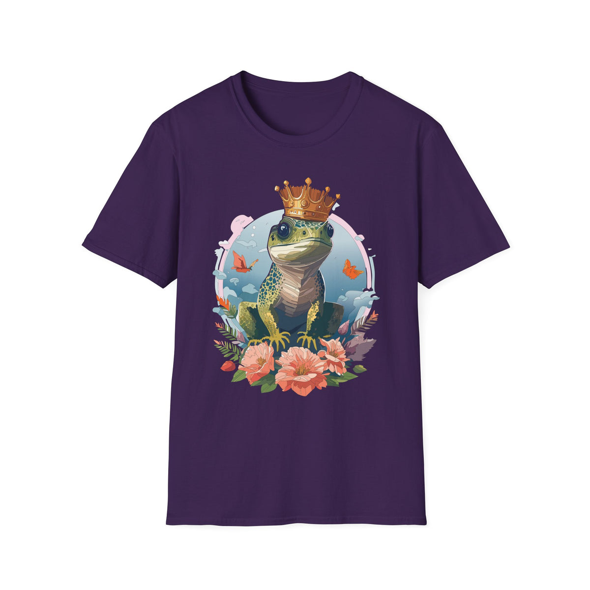 Frog Prince T-Shirt | Crowned Frog Illustration, Floral Accent