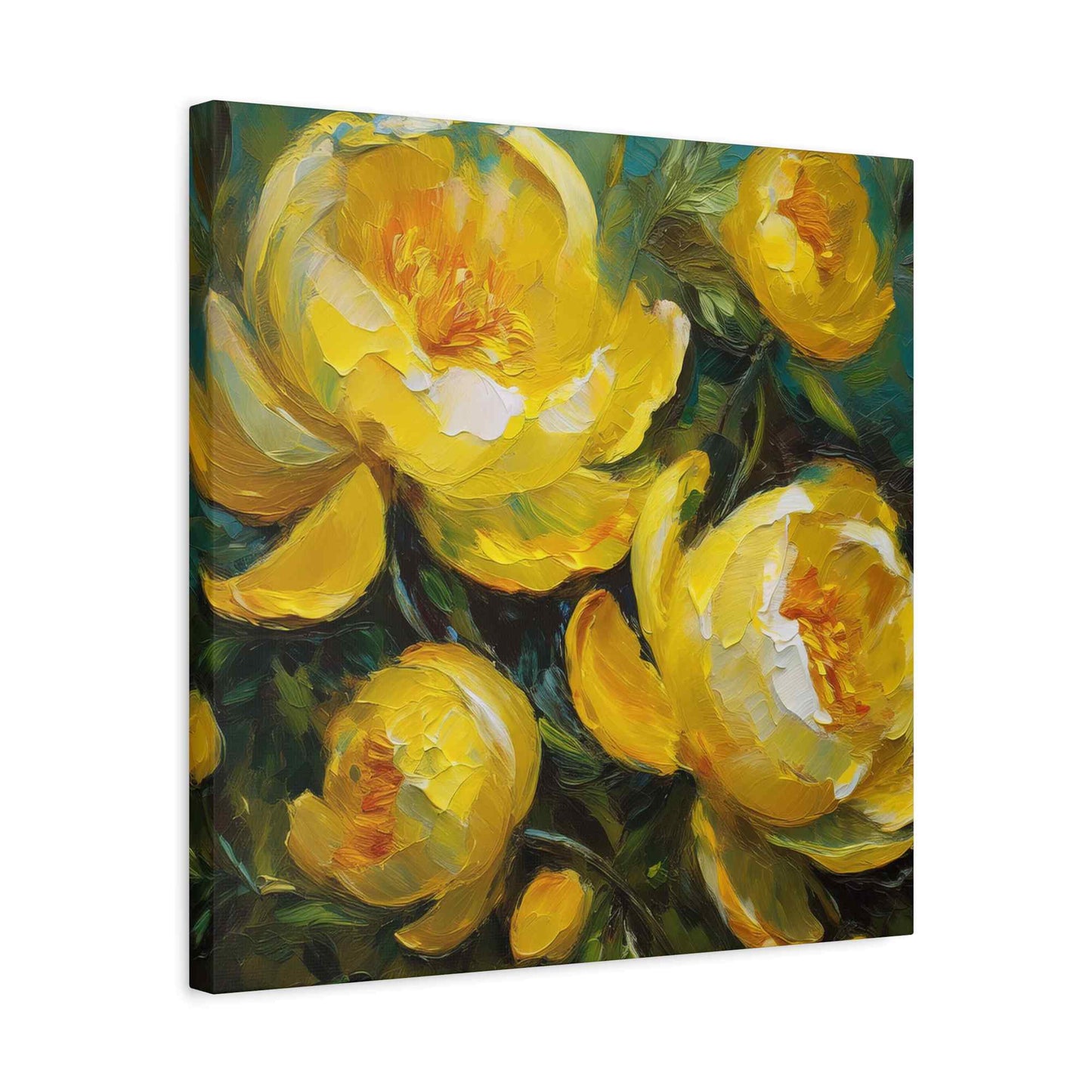 Yellow Peonies Print Canvas, Floral Oil Paint Print 20x20, 24x24, 30x30, 32x32, 36x36 Art Design Pine-Wood Inner Frame MC-122