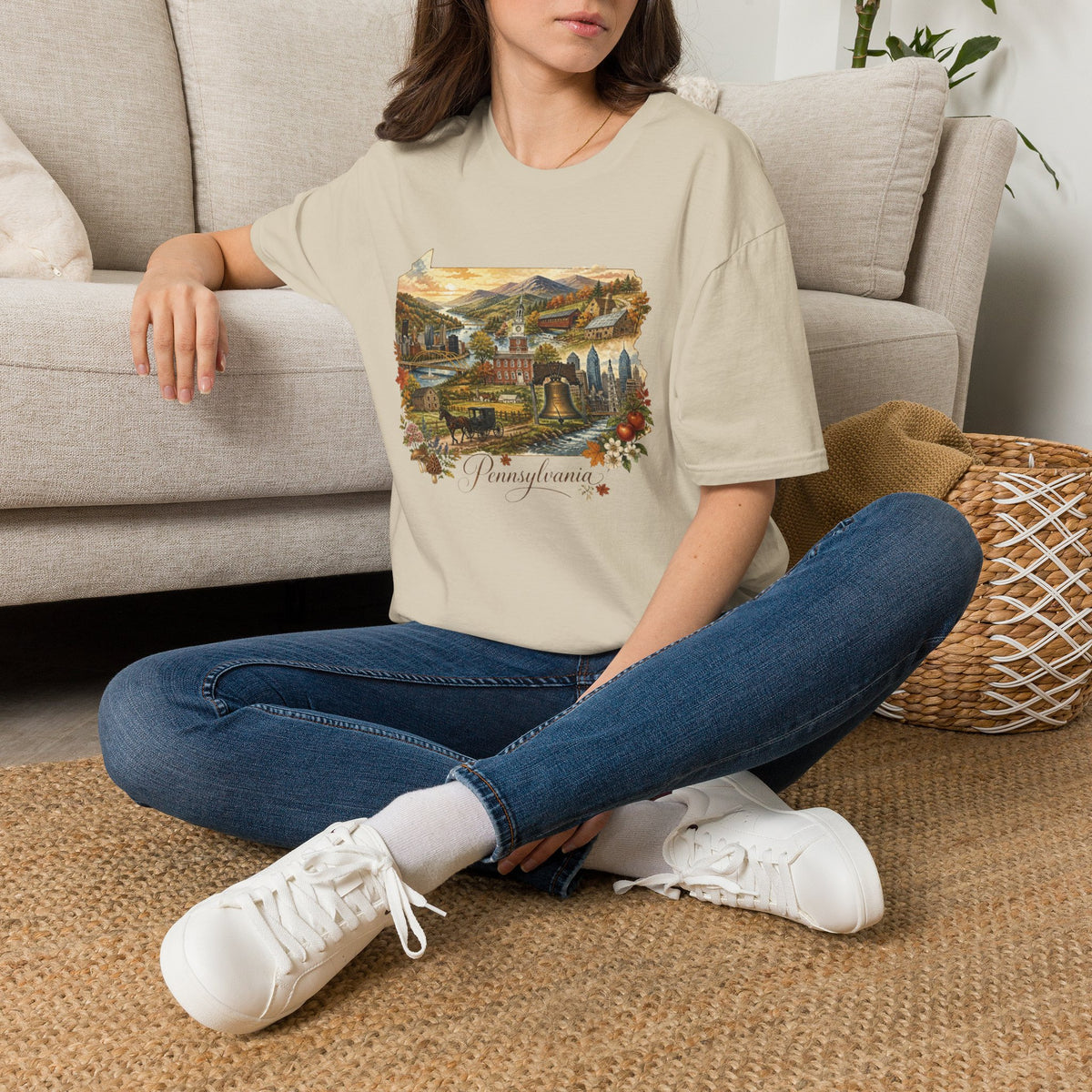 Pennsylvania State Travel Tourist Graphic Design Unisex 100 Cotton Gildan T-Shirt