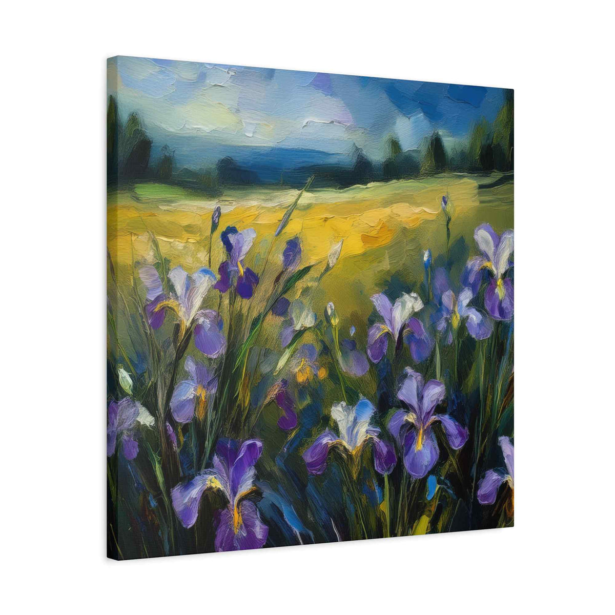 Irises Floral Print Canvas, Floral Oil Paint Print 20x20, 24x24, 30x30, 32x32, 36x36 Art Design Pine-Wood Inner Frame MC-182