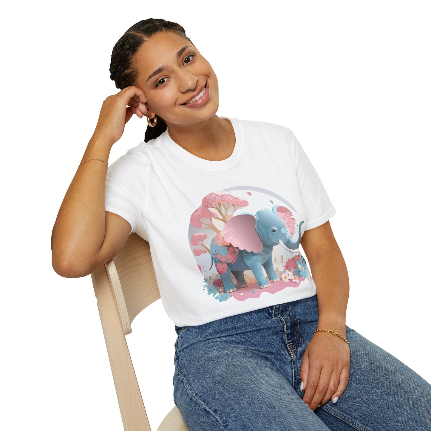 Unisex Elephant Graphic Tee Gildan Softstyle 64000 100 Percent Ring Spun Cotton Fabric