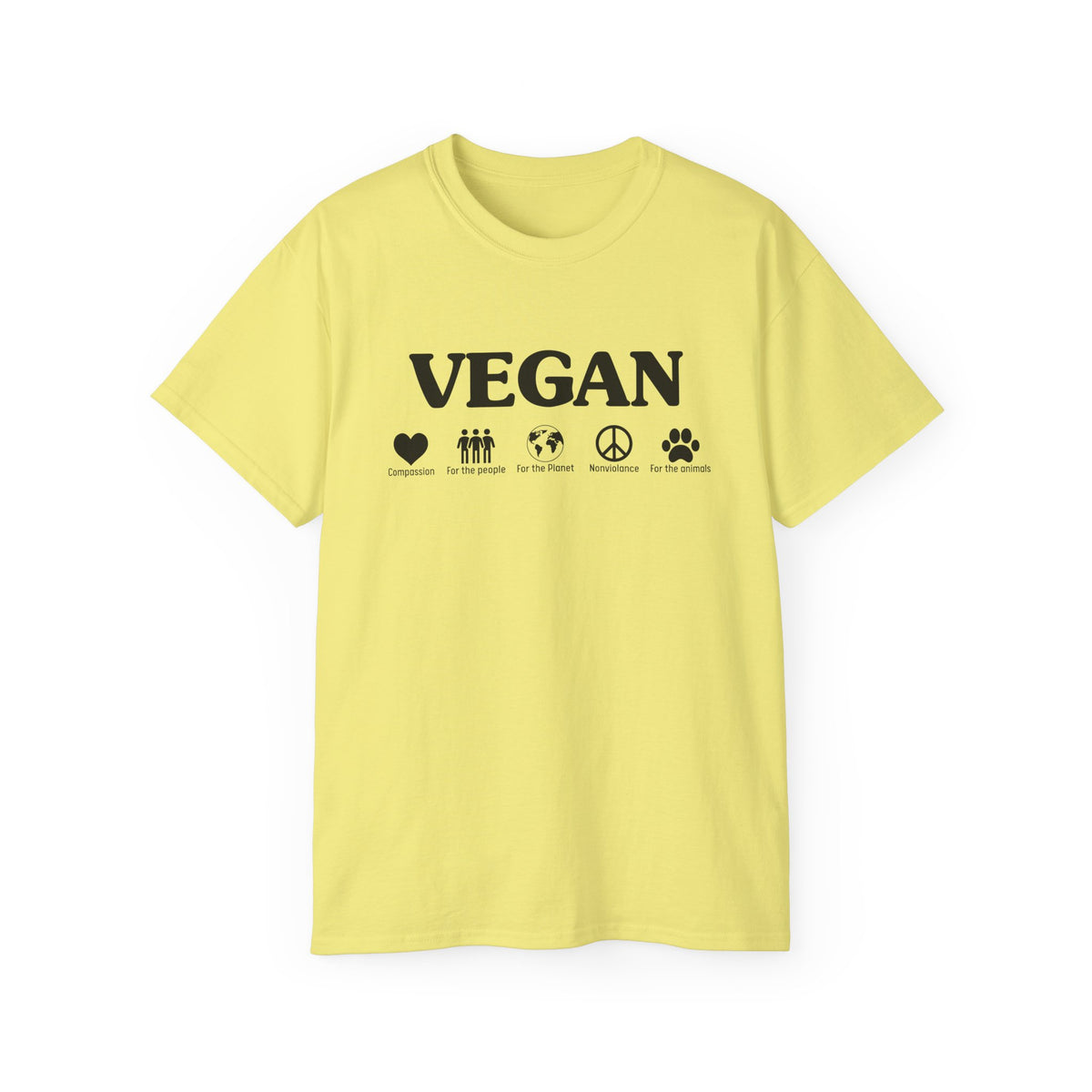 Vegan Icons Tee | Heart, People, Earth, Peace, Paw Symbols