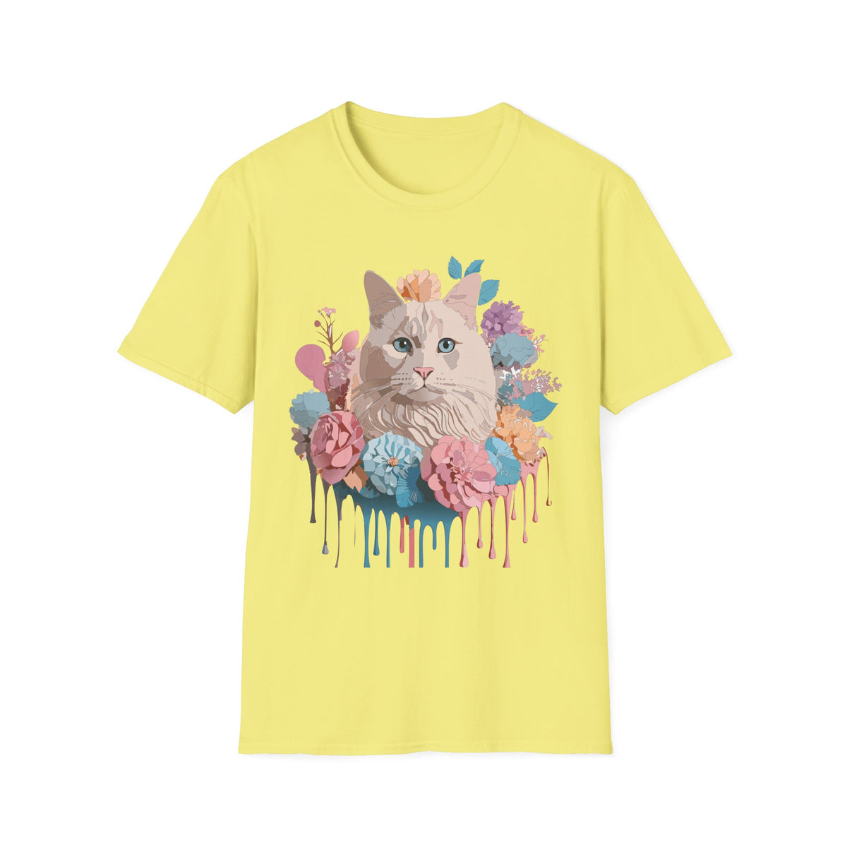 Floral Cat Portrait T-Shirt | Watercolor Kitty with Flowers