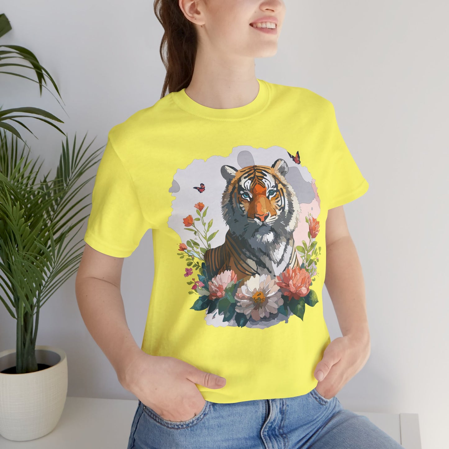 Floral Tiger Graphic Tee, Animal Shirt, Tiger Shirt, Flower Top, T-Shirt with Animal, Art Design