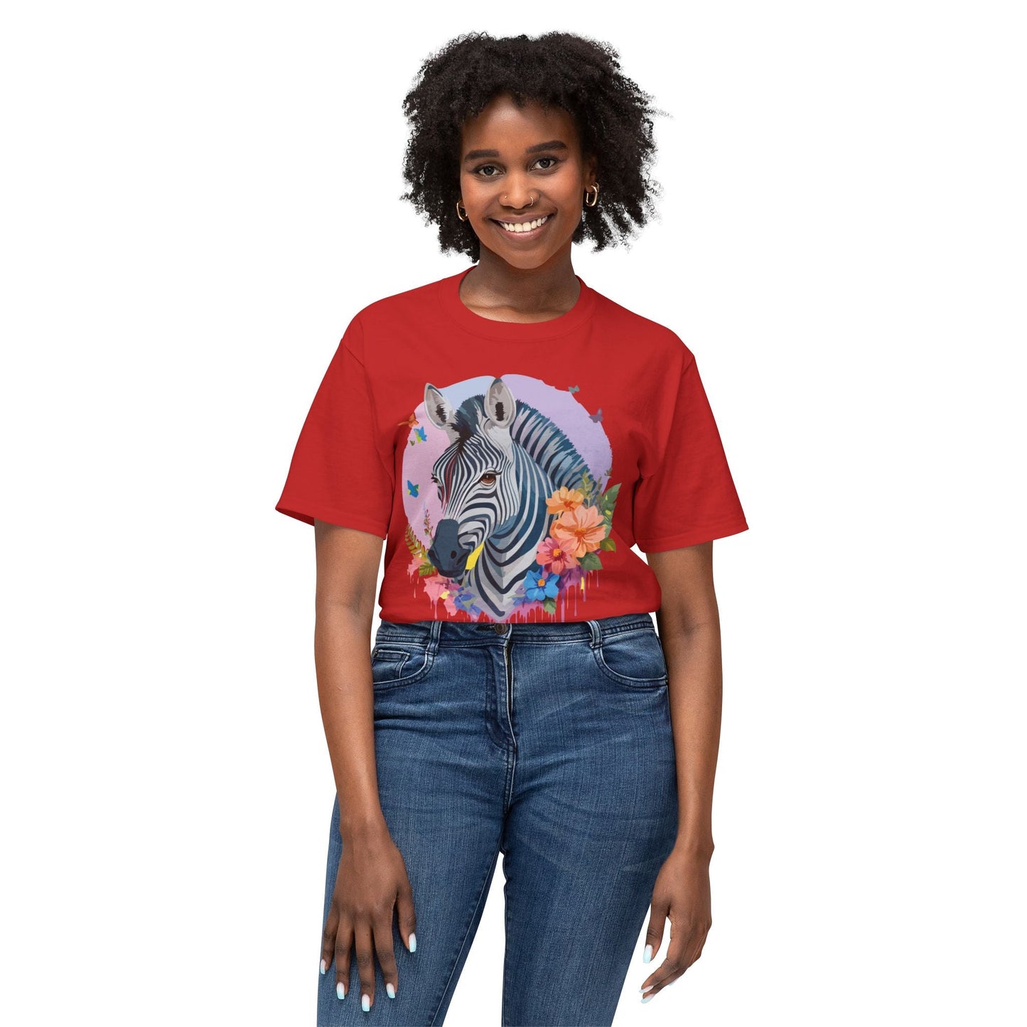 Unisex Zebra T Shirt With Art Print HD Cotton Vintage Zebra Tee Floral Design Graphic Tee
