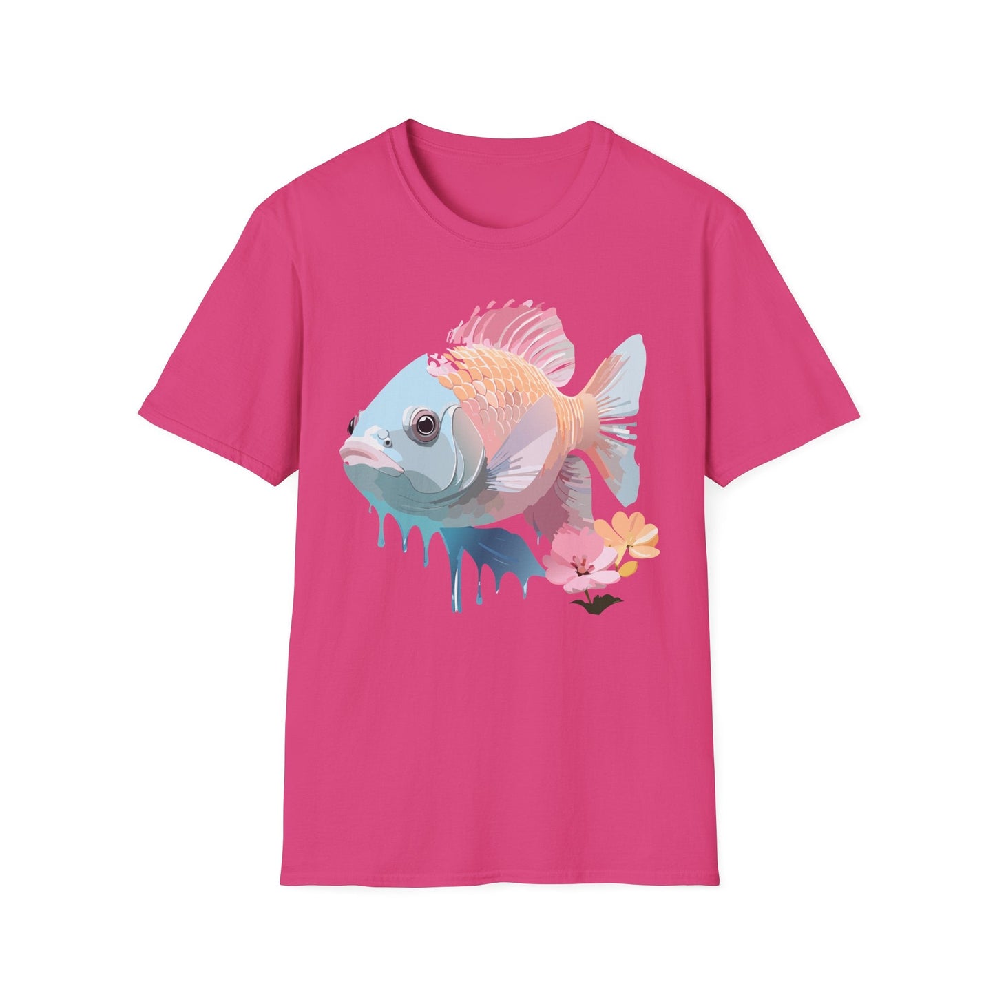 Fish Art Design Shirt Unisex Graphic Tee 100 Percent Ring Spun Cotton Softstyle Gildan 64000