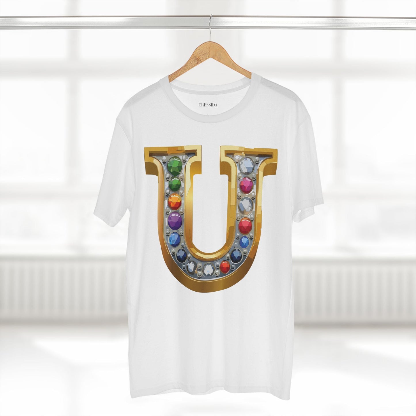 Letter U Graphic Design Tee Unisex 100 Cotton With Antique Gold Letters Artwork T-Shirt