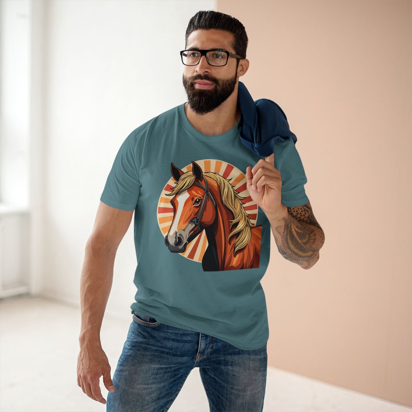 Unisex Premium Cotton Art Tee Featuring Horse Illustration Retro2Nova Animals Shirt Collection For All Seasons