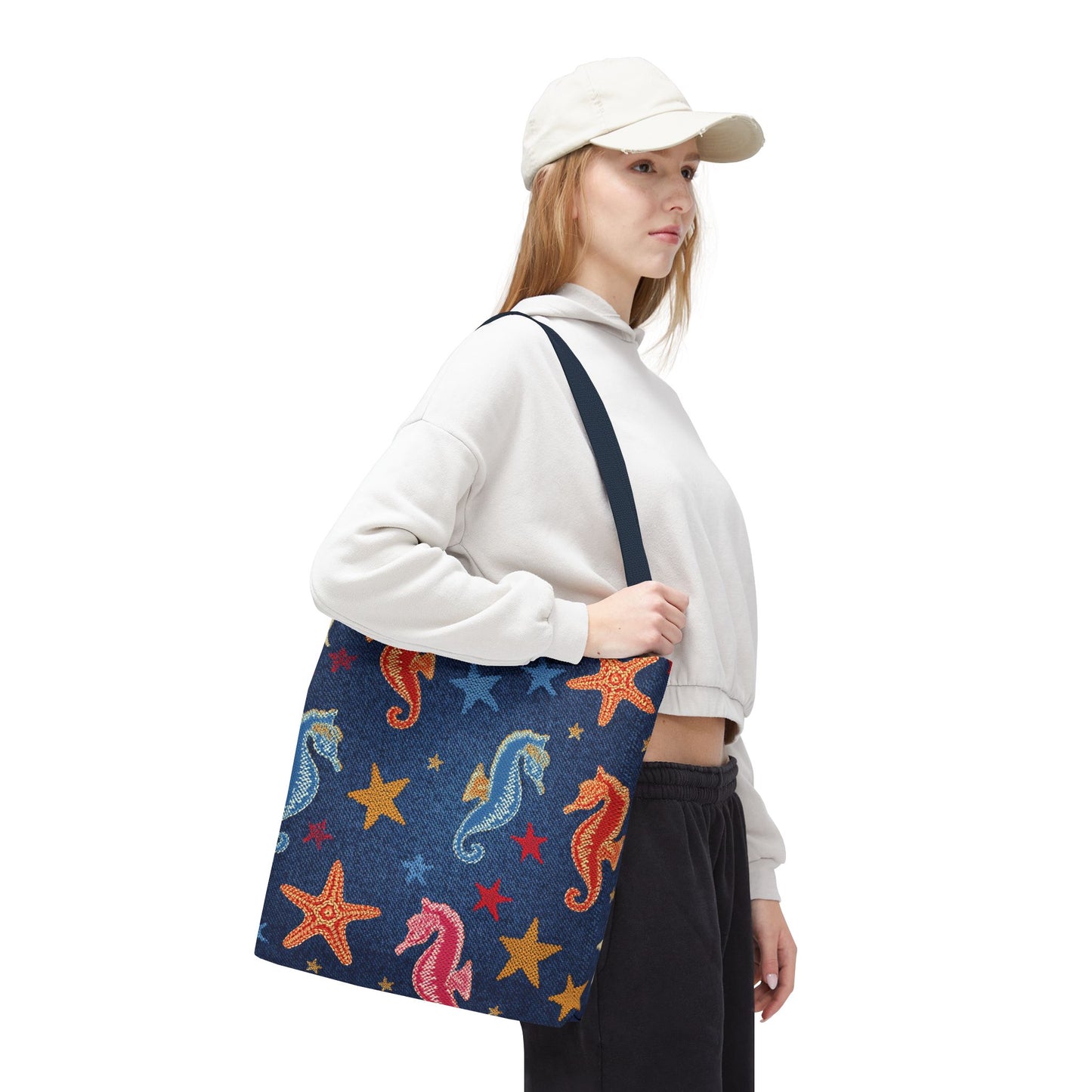 Denim Fabric Imitation Print Unisex Canvas Bag Poly Spun 3 Sizes Tote Bag 182-19