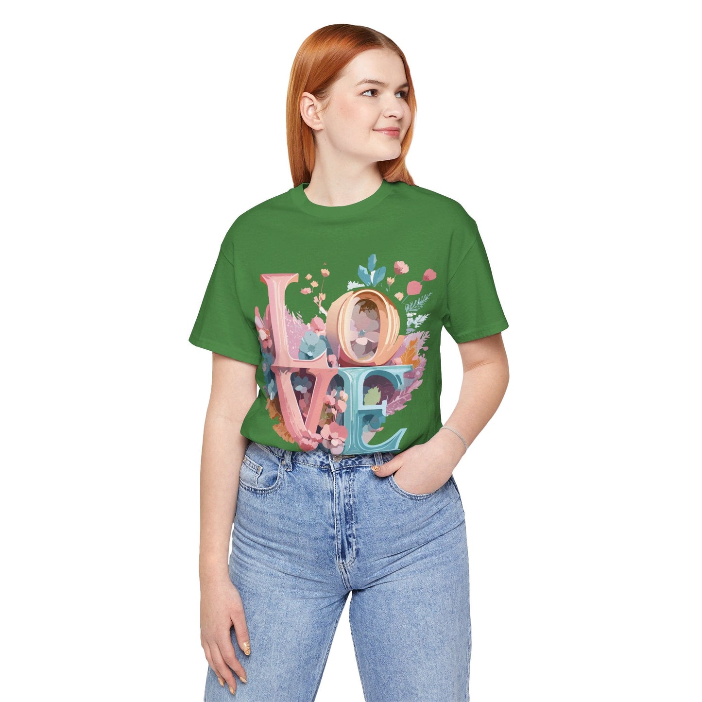 Valentine Day Graphic Unisex 100 Cotton Vintage Artwork with Love and Flower Design Tee 52