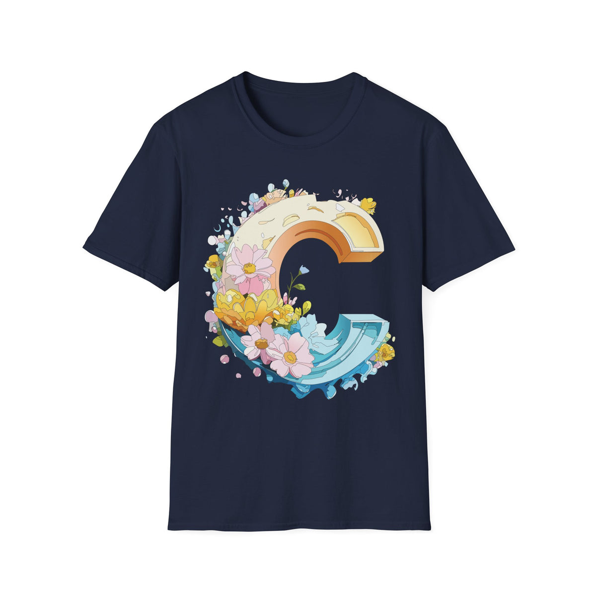 Rainbow Letter C T-Shirt | Flower Letter C Tee