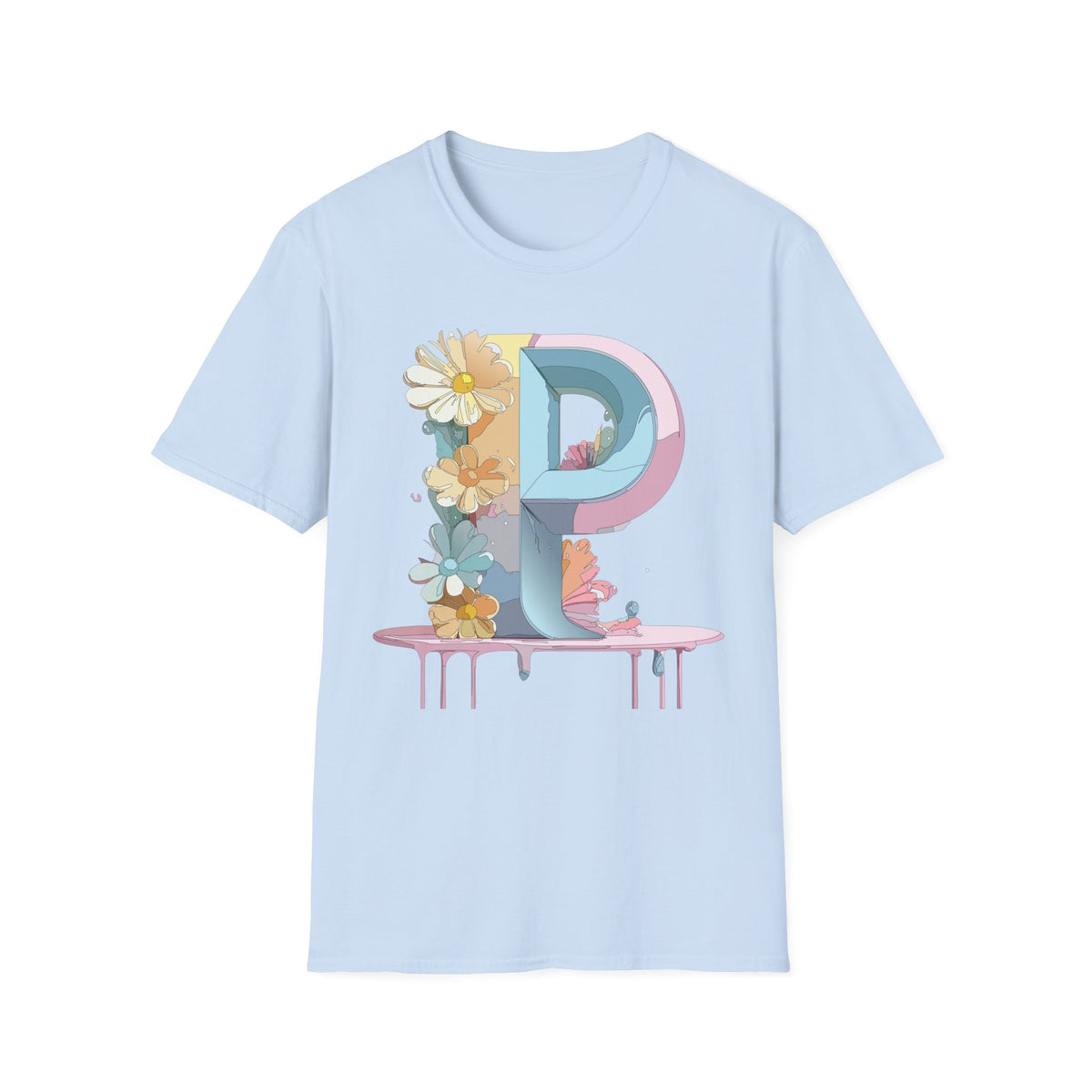Letter P Floral Monogram T-Shirt | Pastel Daisy Initial Tee