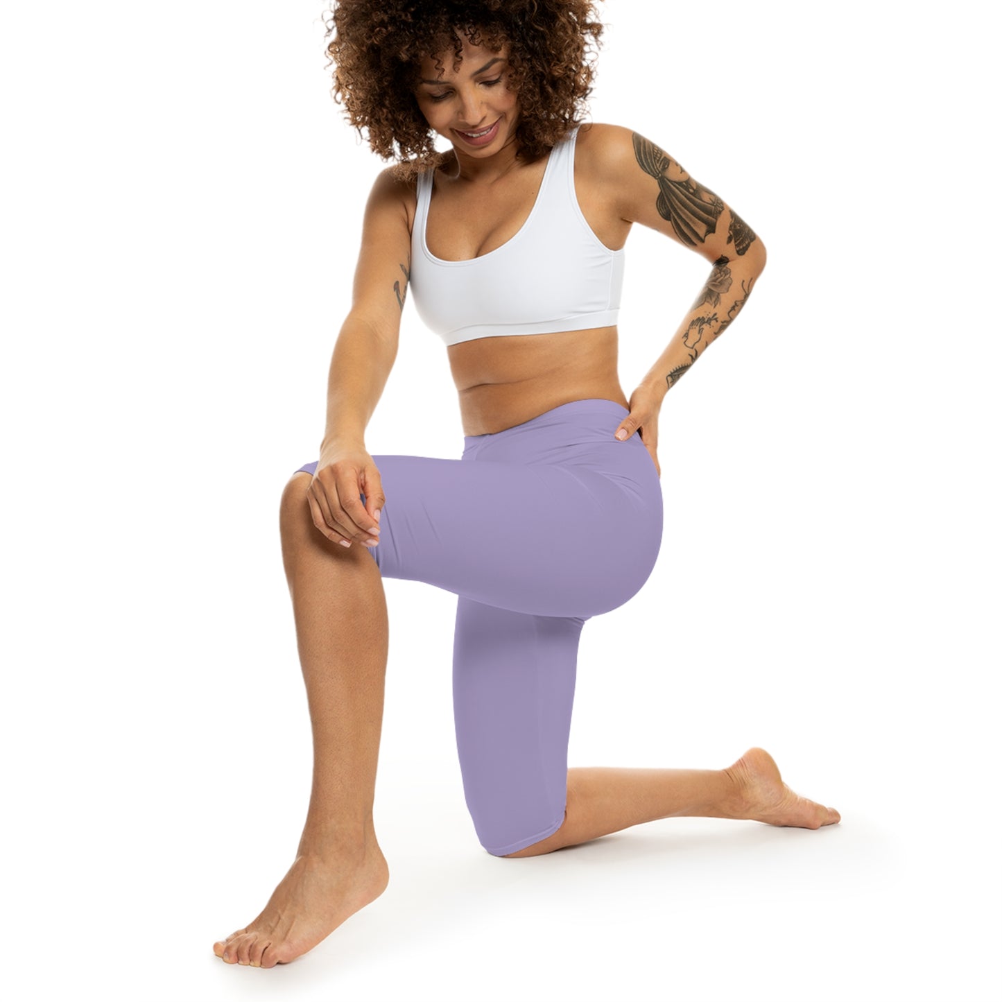 Lilac Mist Color Women's Brushed Suede Poly Span Casual Capri Leggings XS-2XL