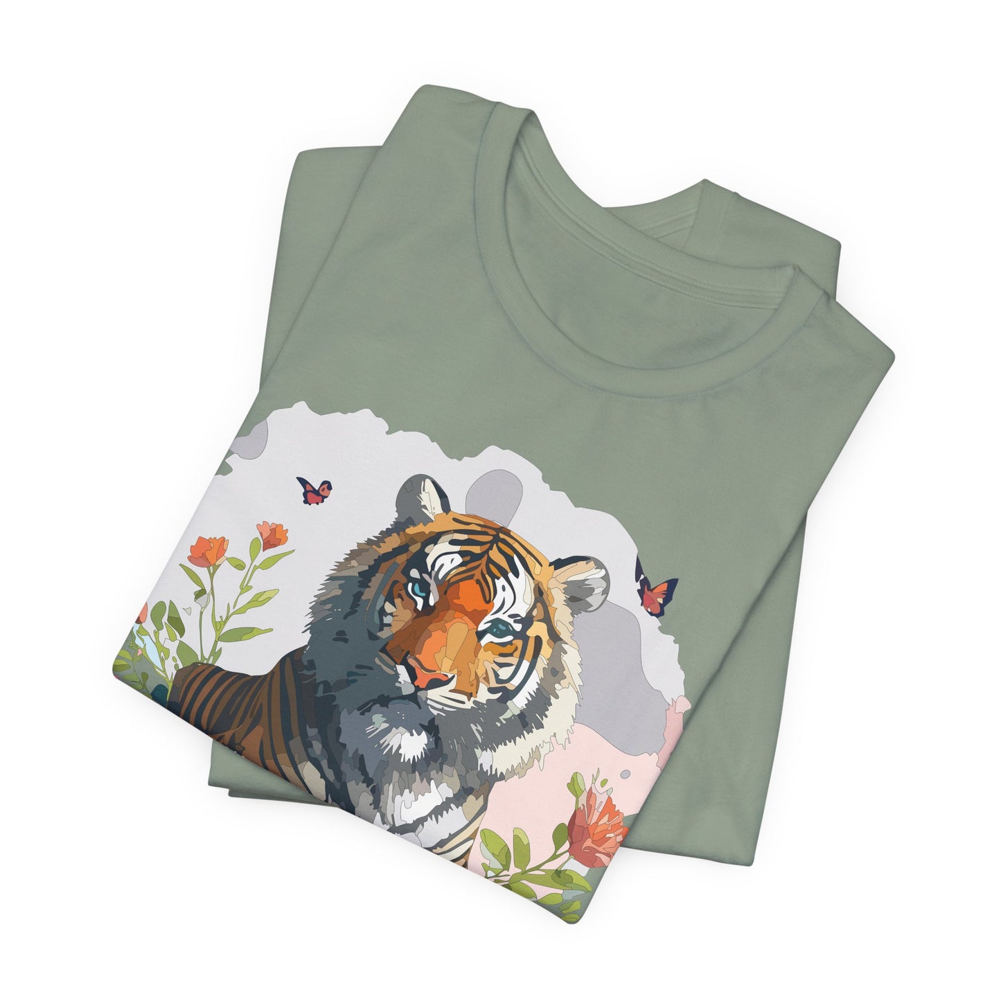 Floral Tiger Graphic Tee, Animal Shirt, Tiger Shirt, Flower Top, T-Shirt with Animal, Art Design