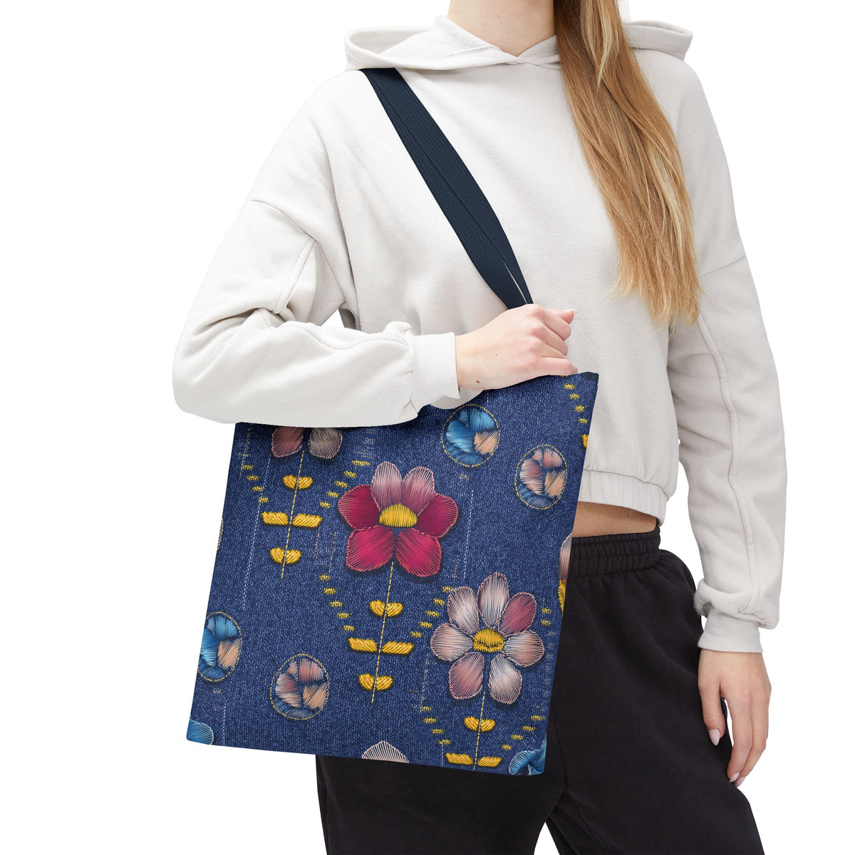 Denim Fabric Imitation Print Unisex Canvas Bag Poly Spun 3 Sizes Tote Bag 159-16