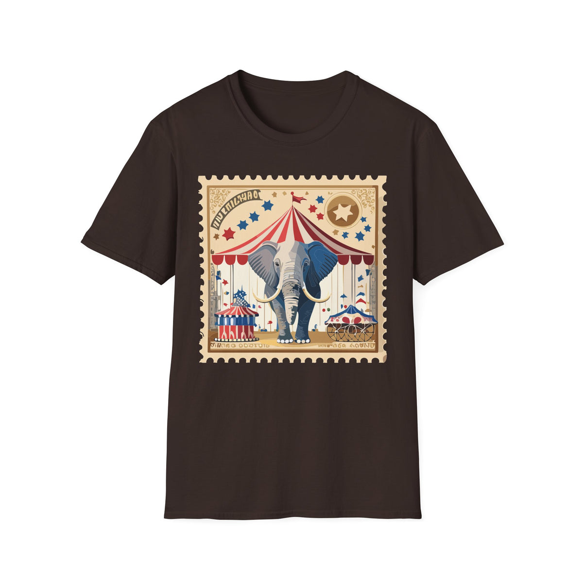 Circus Elephant Poster T-Shirt | Vintage Carnival Tent Stamp Graphic Tee Unisex 100 Cotton Gildan T-Shirt