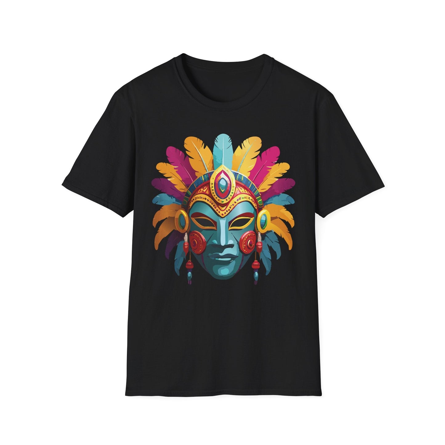 Mask Tee Shirt Unisex Short Sleeve Graphic Tee Masquerade Design 100 Percent Ring Spun Cotton