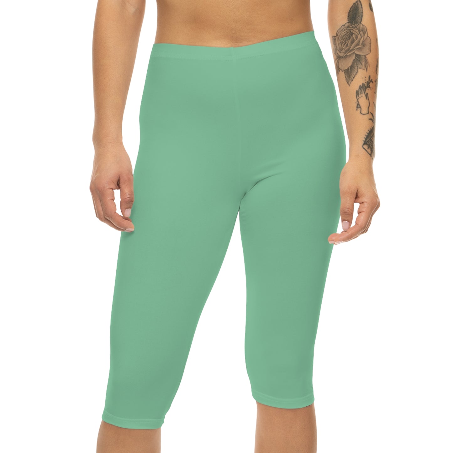 Muted Seaweed Color Women's Brushed Suede Poly Span Casual Capri Leggings XS-2XL