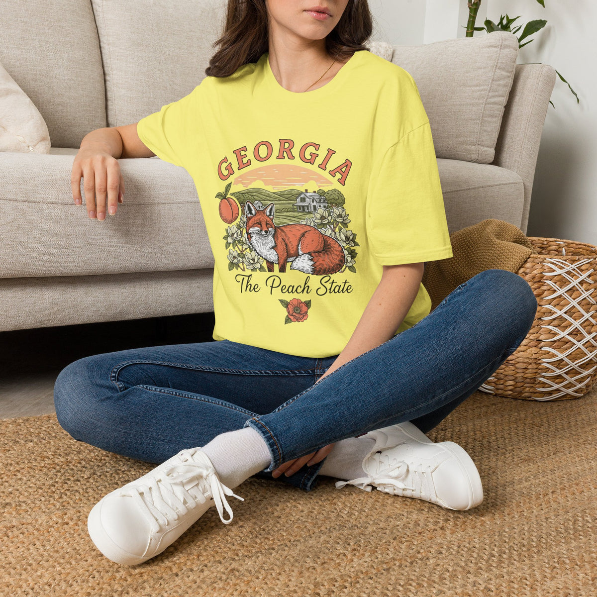 Georgia Fox T-Shirt — The Peach State Vintage Fox Graphic Travel Tourist Graphic Design Unisex 100 Cotton Gildan T-Shirt