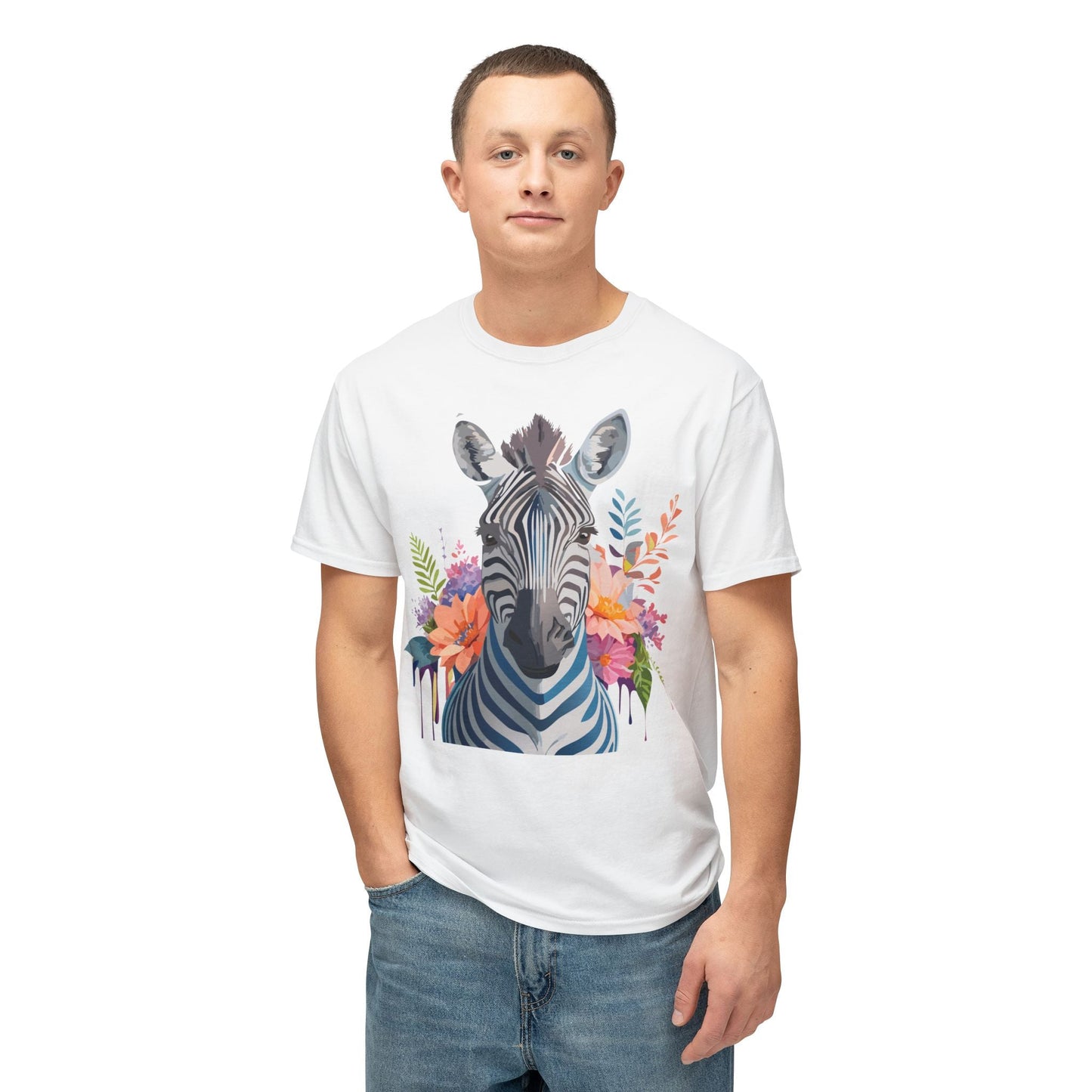 Unisex Zebra Art Print T Shirt HD Cotton Tee Floral Design Made In USA Premium Comfort Breathable