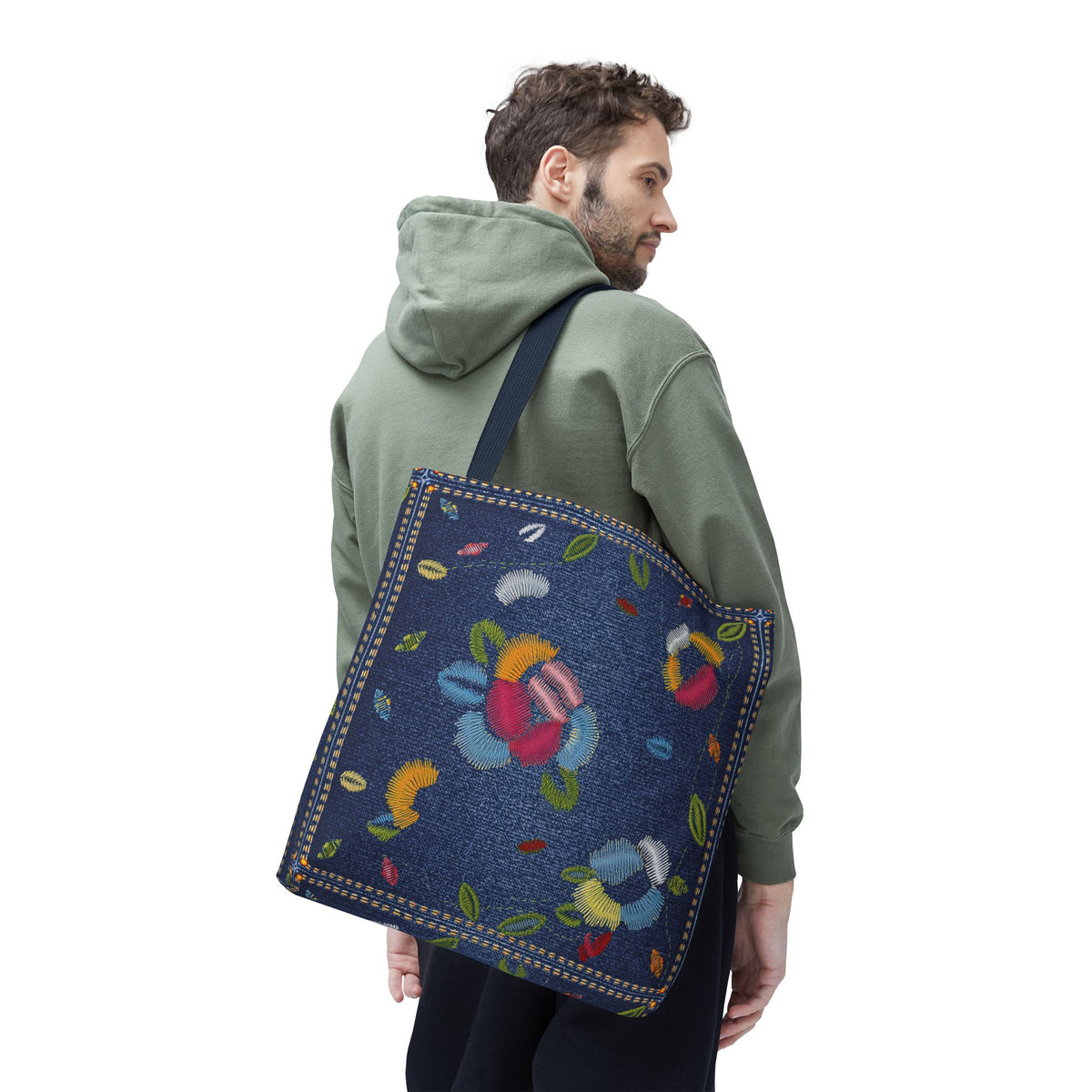 Denim Fabric Imitation Print Unisex Canvas Bag Poly Spun 3 Sizes Tote Bag 158