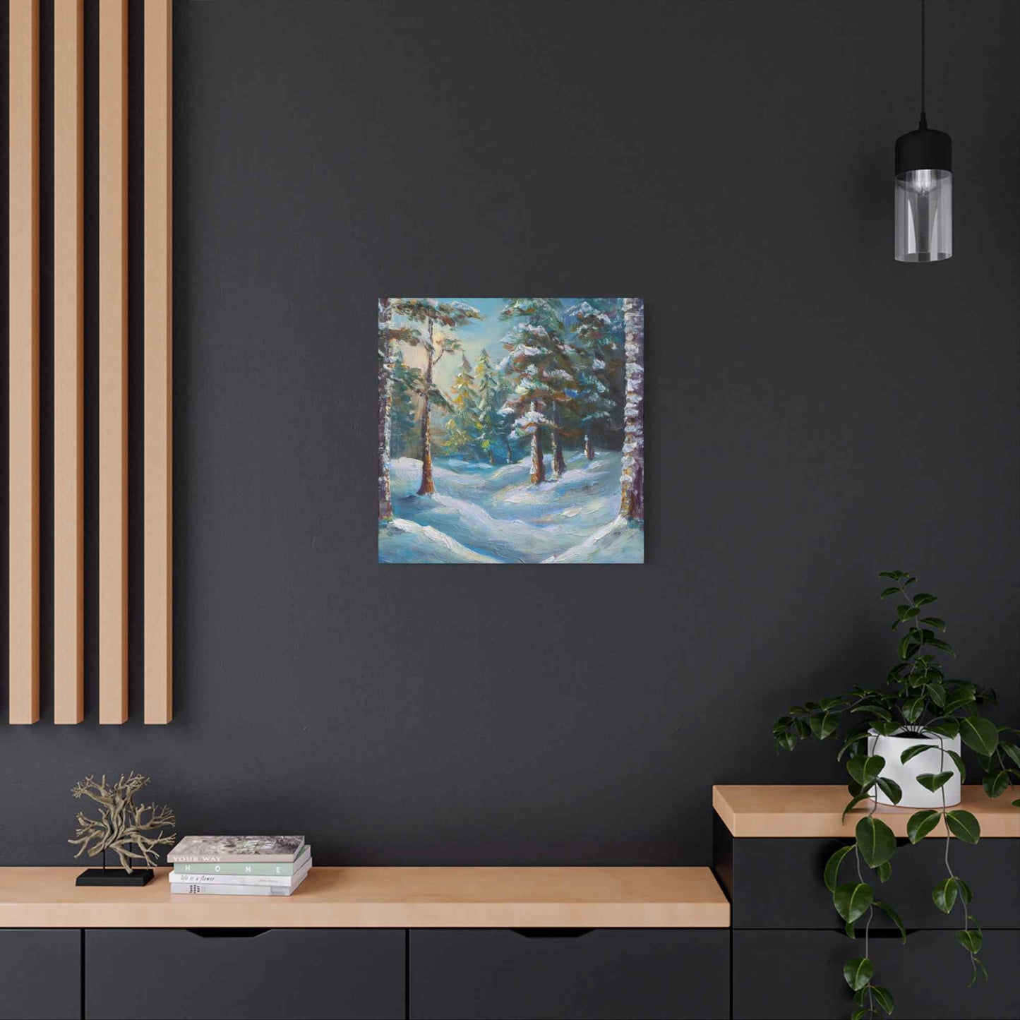 Snow Forest Print Canvas, Oil Paint Print 20x20, 24x24, 30x30, 32x32, 36x36 Art Design Print Pine-Wood Inner Frame MC-75
