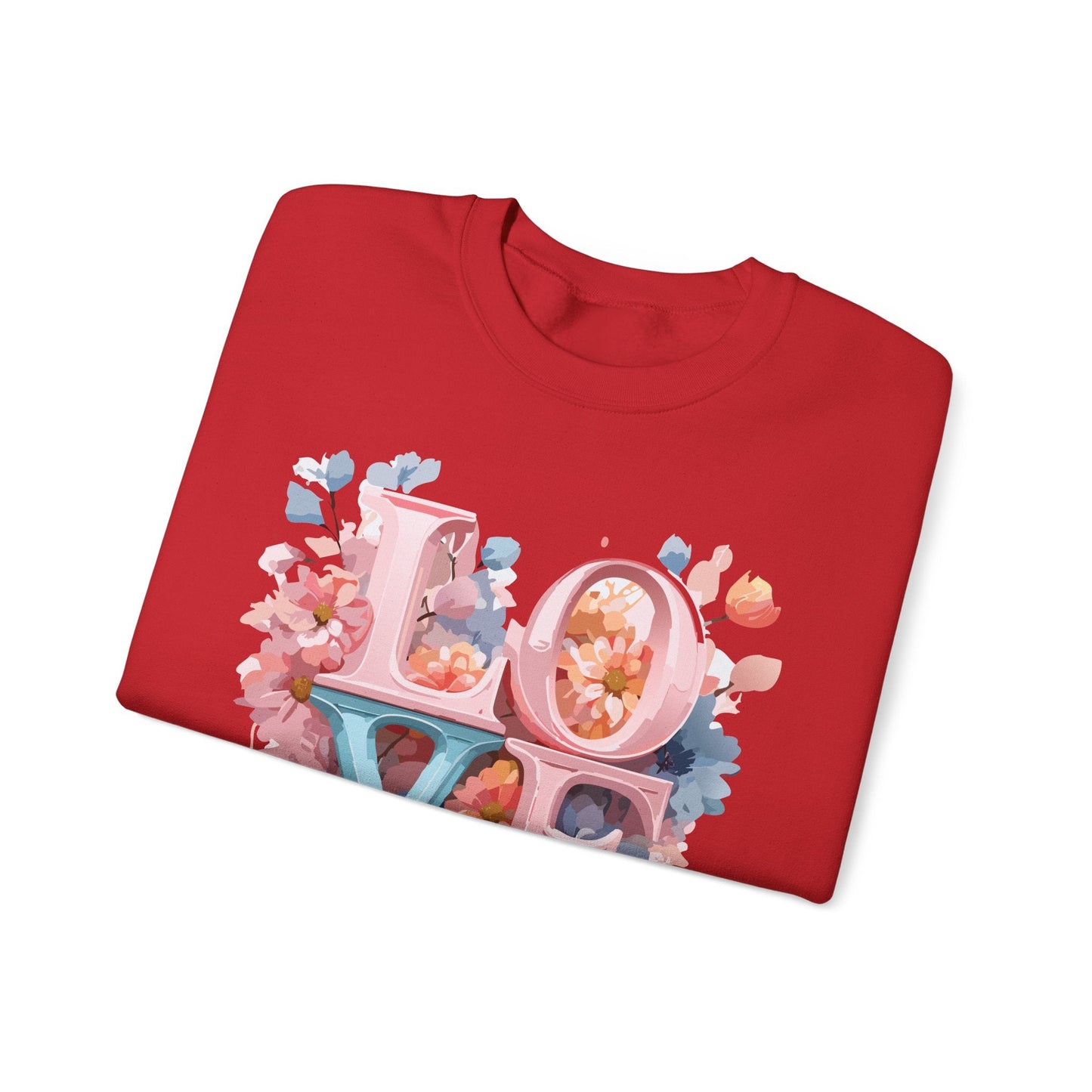 Floral Love Sweatshirt Valentines Day Unisex Heavy Blend Crewneck Gildan 18000 Cotton Polyester