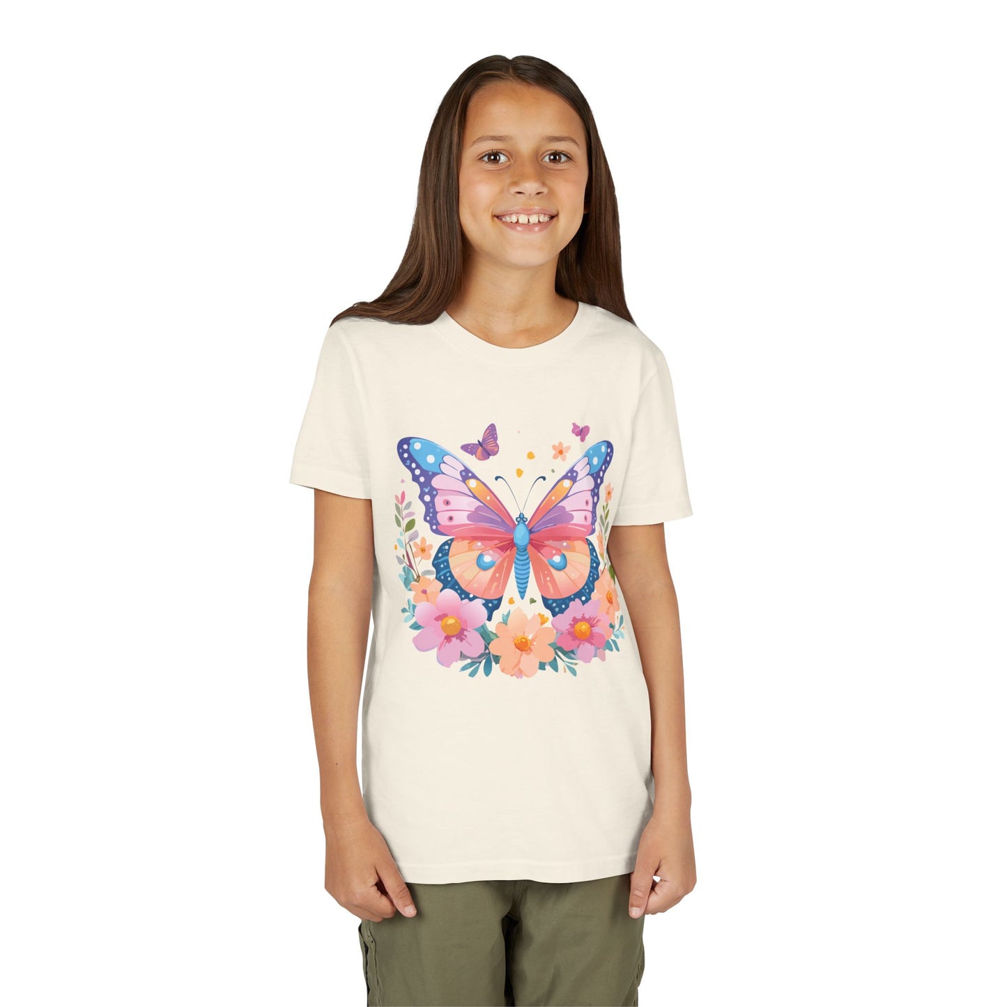 Butterfly Blossom Youth Tee - Colorful Short Sleeve T-Shirt for Spring Celebrations (9-14)