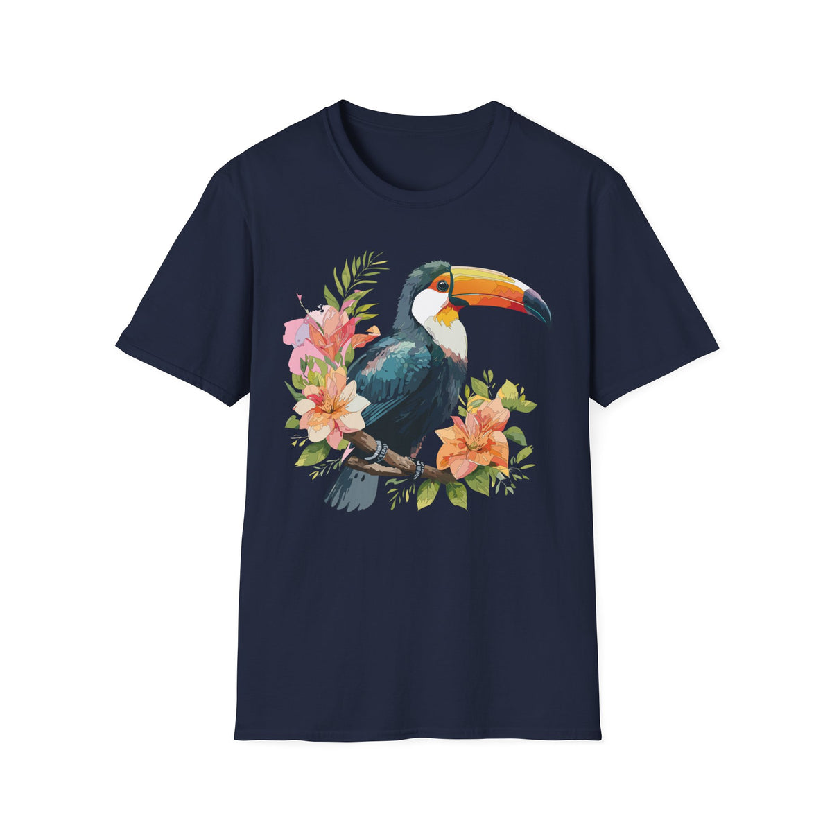 Tropical Toucan Illustration T-Shirt | Floral Bird Graphic