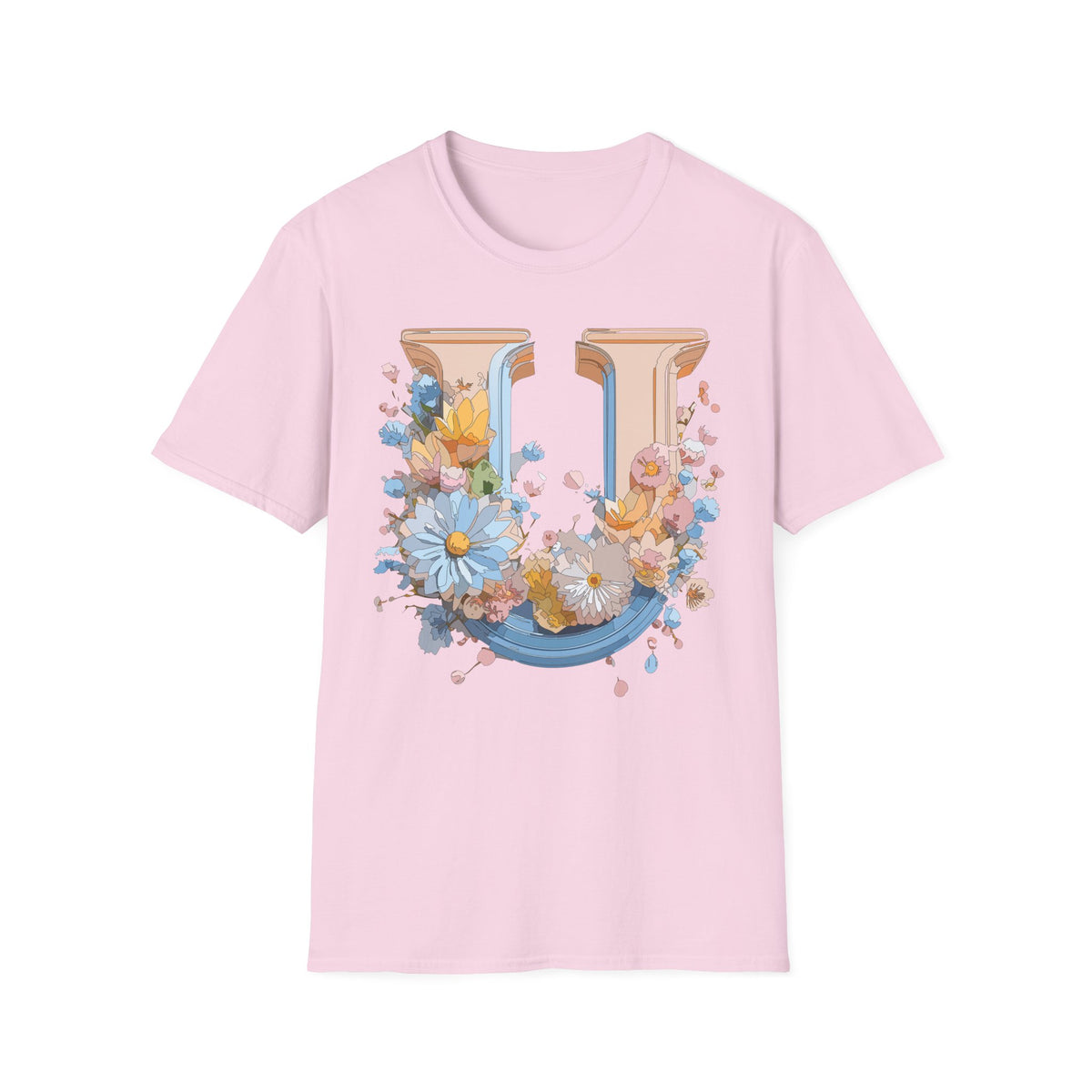 Floral Letter U T-Shirt | Botanical Monogram Initial Tee