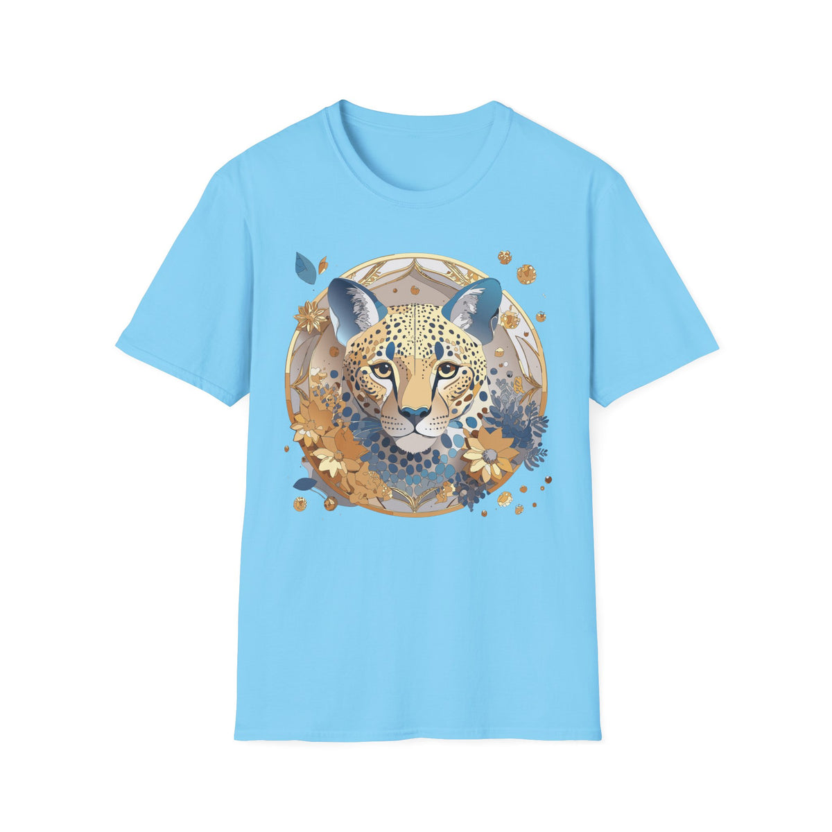 Floral Leopard Face T-Shirt | Botanical Cheetah Portrait Tee