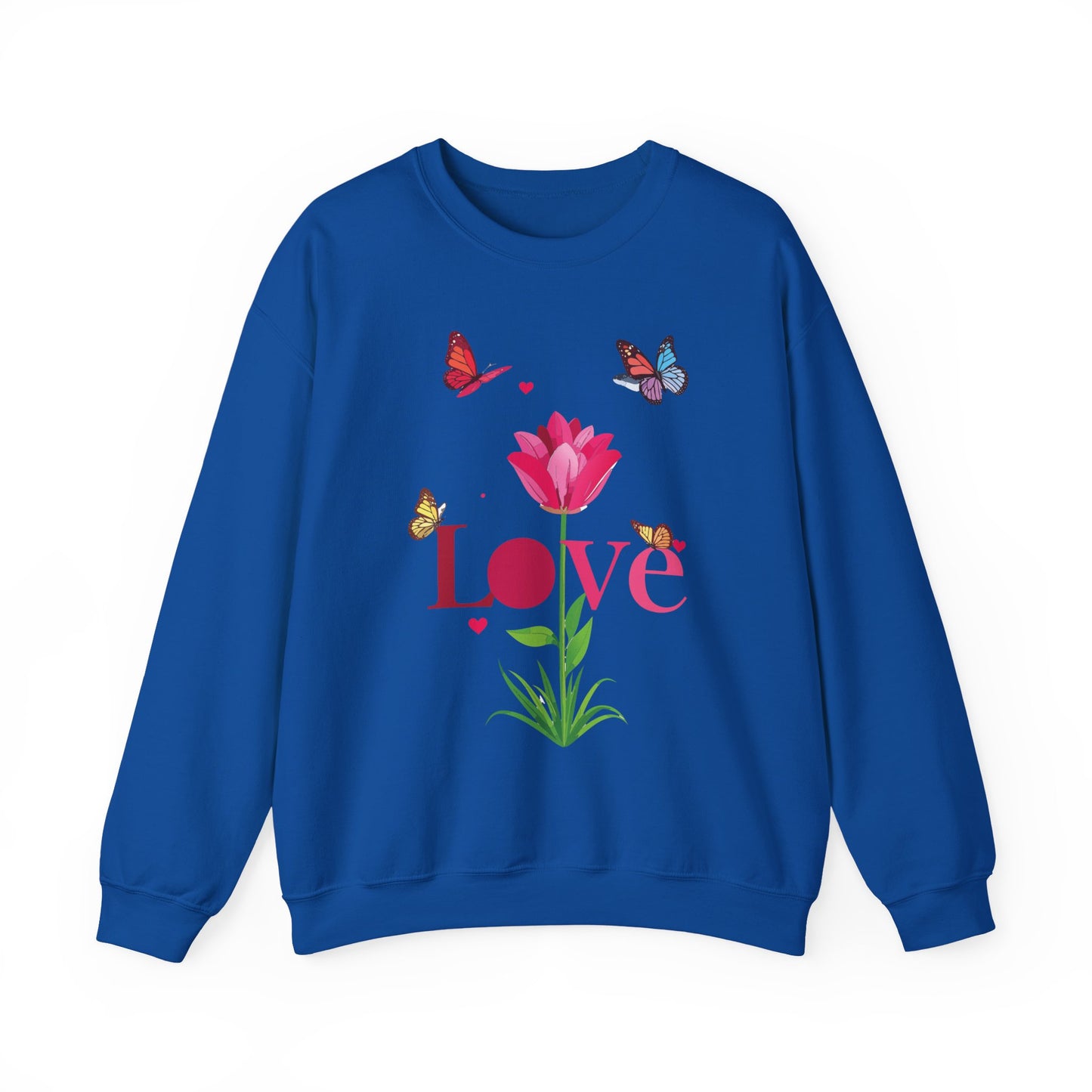 Unisex Floral Love Sweatshirt, Love Floral Sweatshirt, Floral Butterfly Sweatshirt, 50/50 Cotton-Poly Valentine's Day Sweatshirt 02