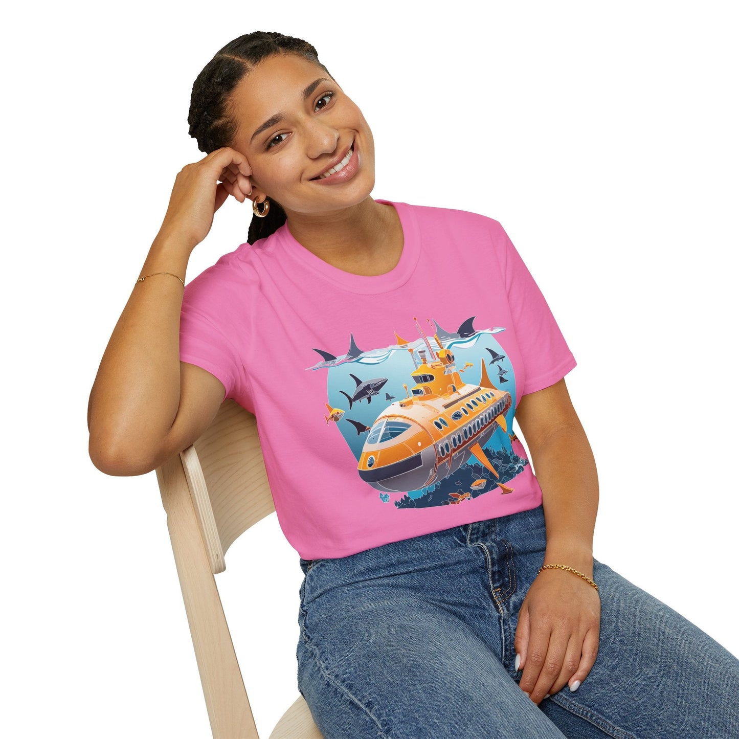 Ocean Themed Unisex Gildan Softstyle 64000 Short Sleeve T Shirt With Ocean Art Design