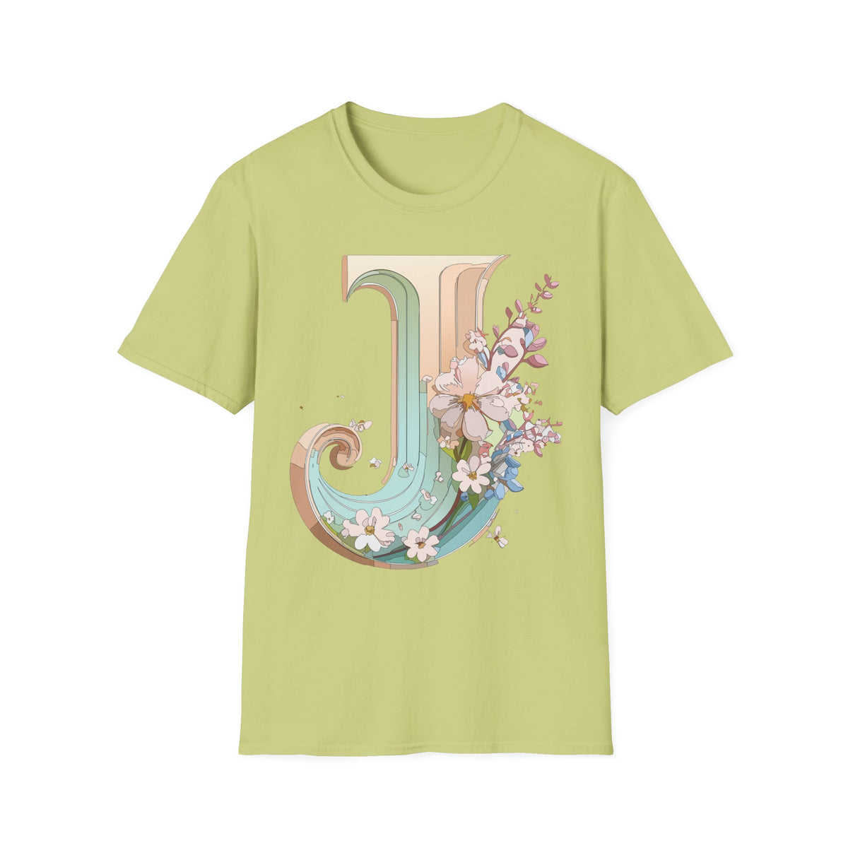 Floral Letter J monogram T-Shirt | Vintage pastel initial tee