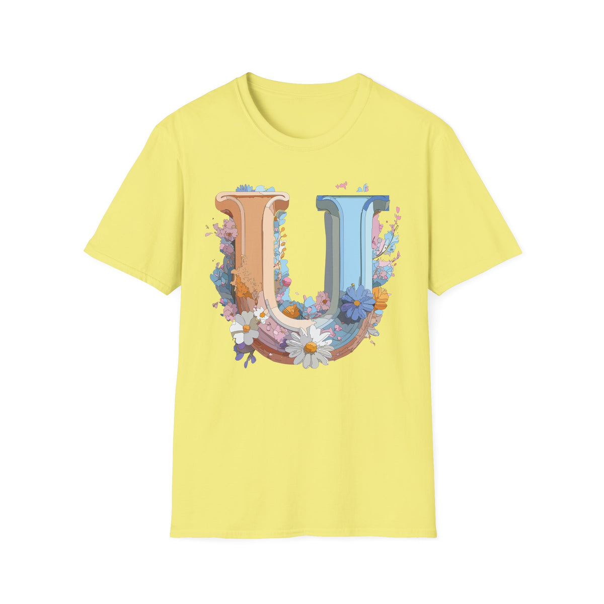 Floral Decorative Letter U T-Shirt | Initial Monogram Tee