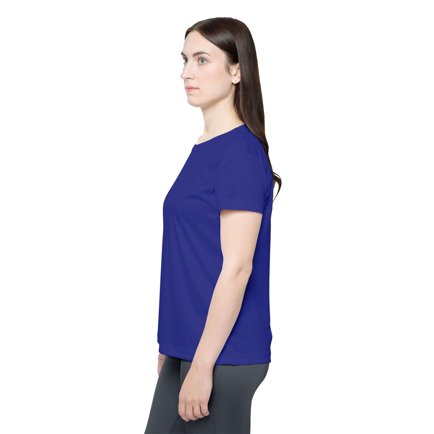 Navy Electric Color Women Sports Jersey Short Sleeves Poly Solid Blue Color Print Athletic Tee