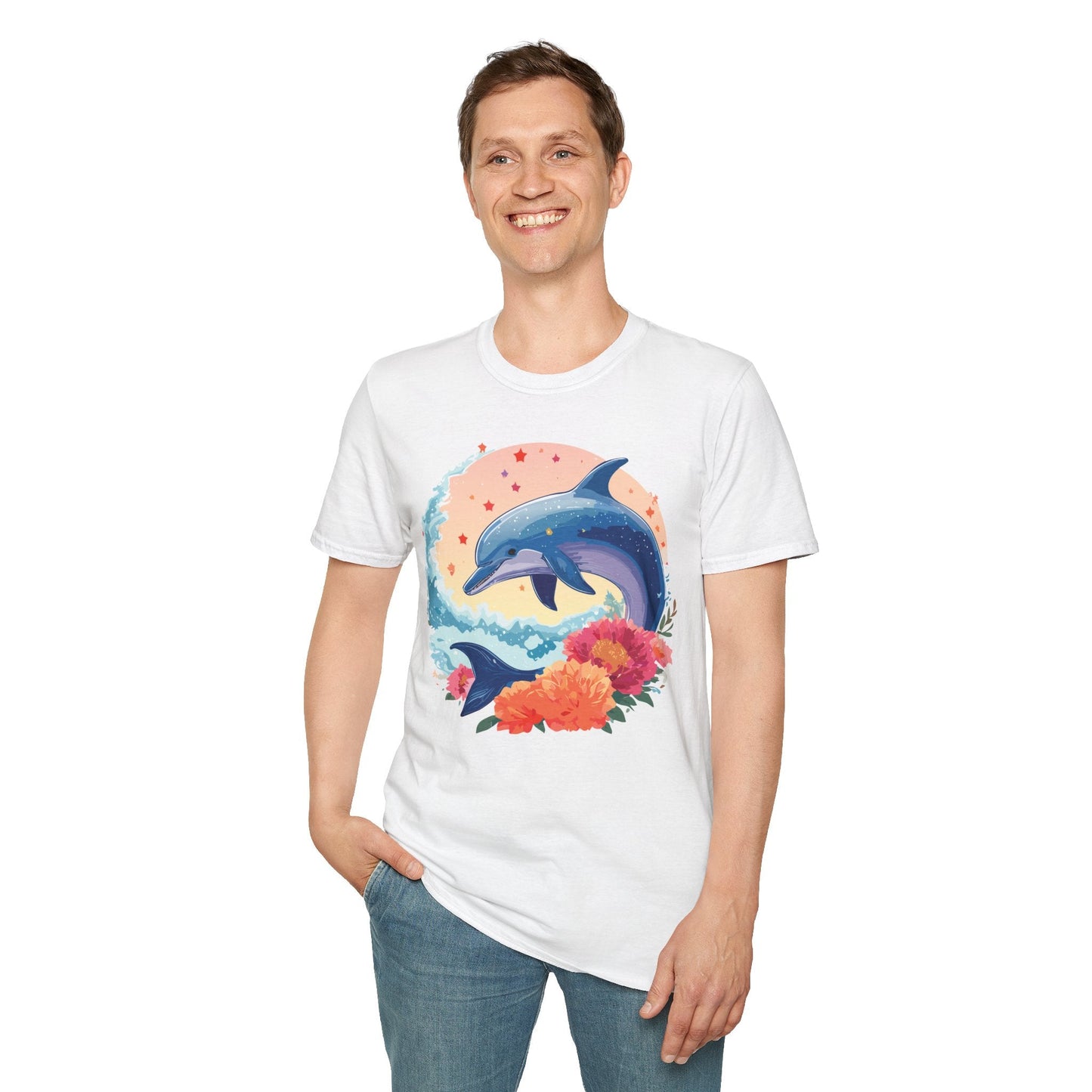 Dolphin Shirts Unisex Tee 100 Percent Ring Spun Cotton Gildan Softstyle 64000 For Everyday Comfort