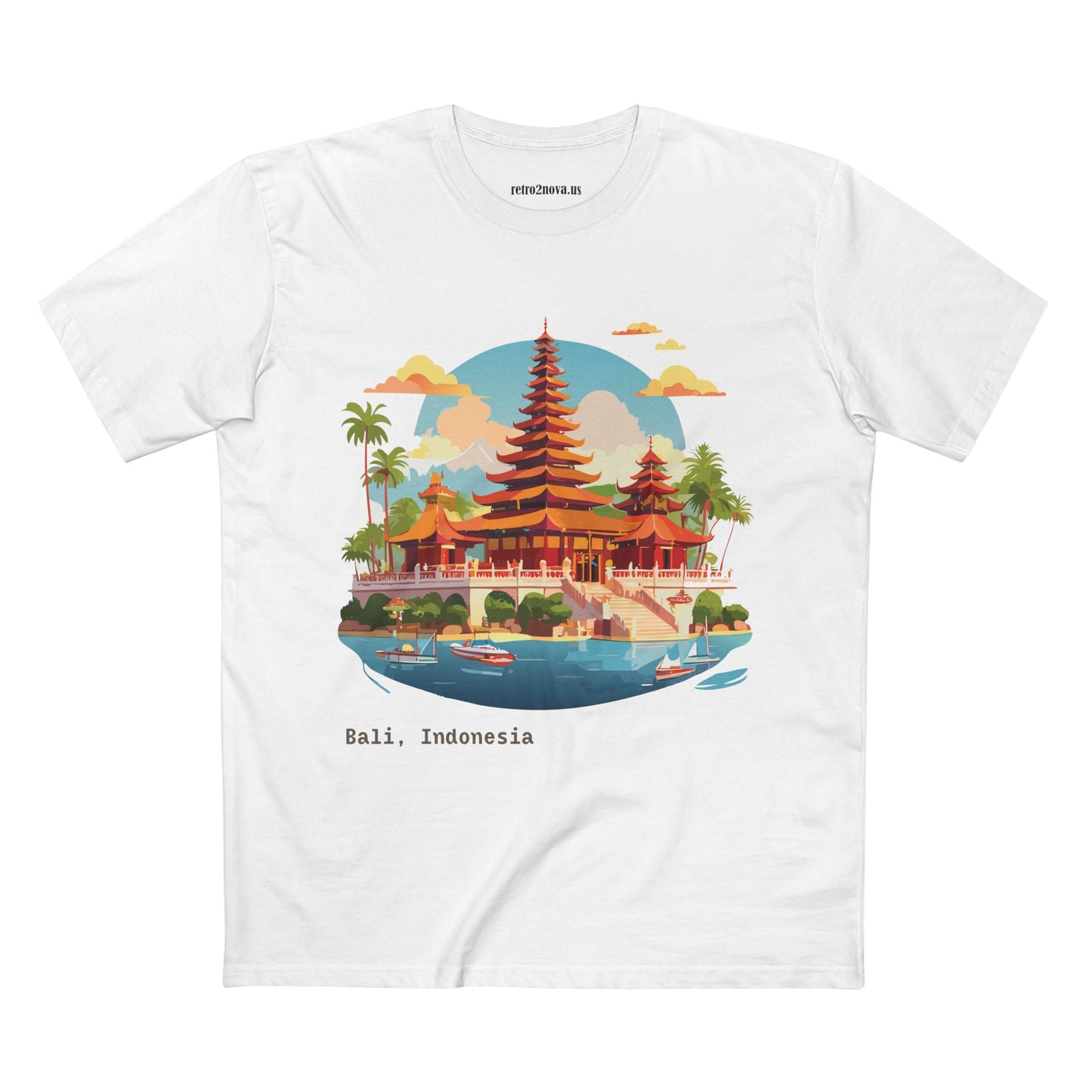 Unisex Premium Cotton Staple Tee Shirt With Original Bali Travel Art Design TT24 From Retro2Nova