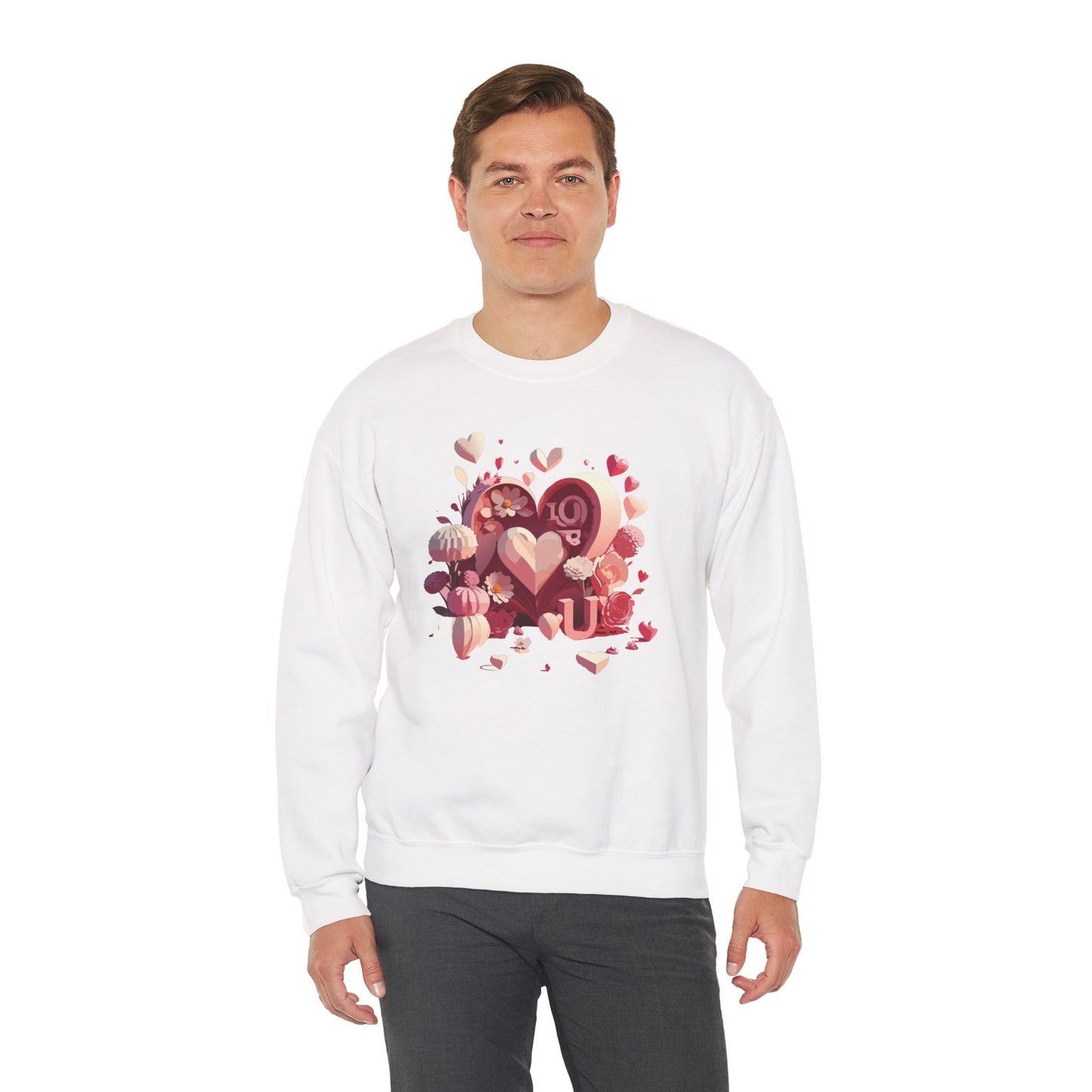 Unisex Floral Big Heart Sweatshirt, Love Floral Sweatshirt, Floral Heart Sweatshirt, 50/50 Cotton-Poly Valentine's Day Sweatshirt 09