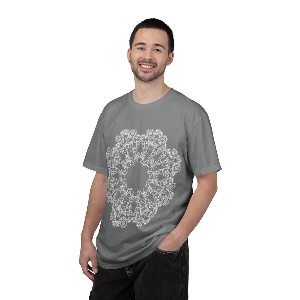 Unisex Garment Dyed Cotton T-Shirt with Mandala Graphic Design